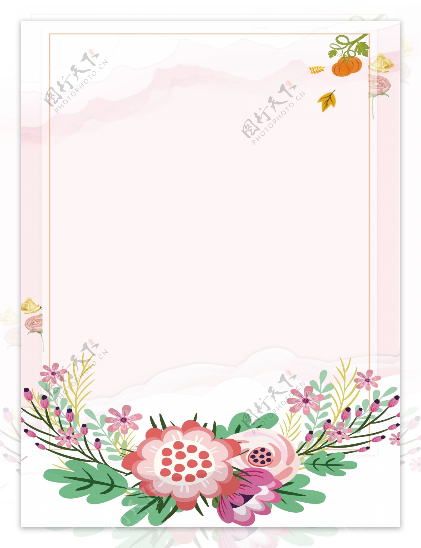 粉色手绘卡通花卉展板背景