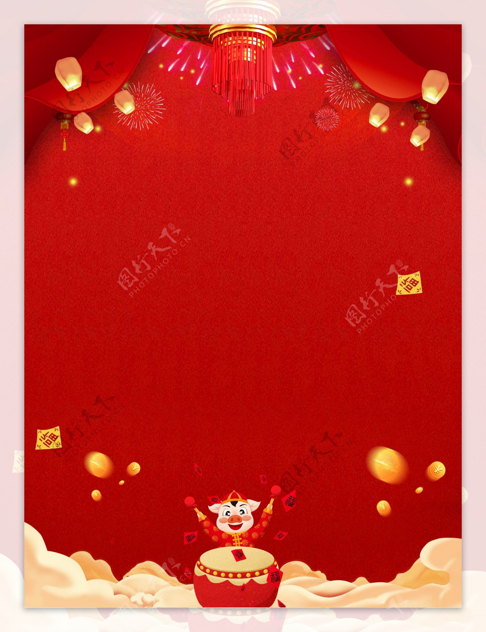 红色中国风喜庆猪年背景设计