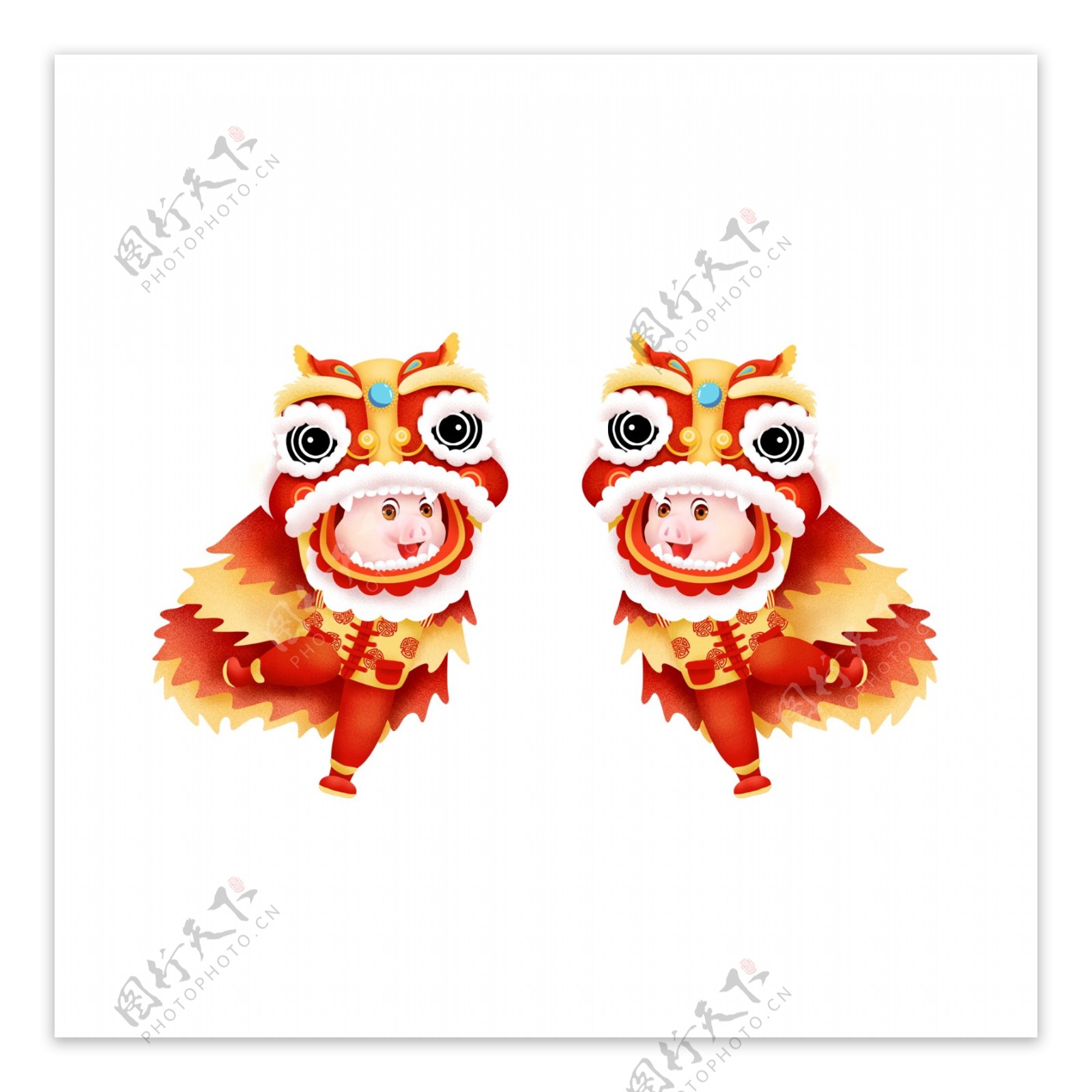 喜庆2019猪年传统舞狮元素设计
