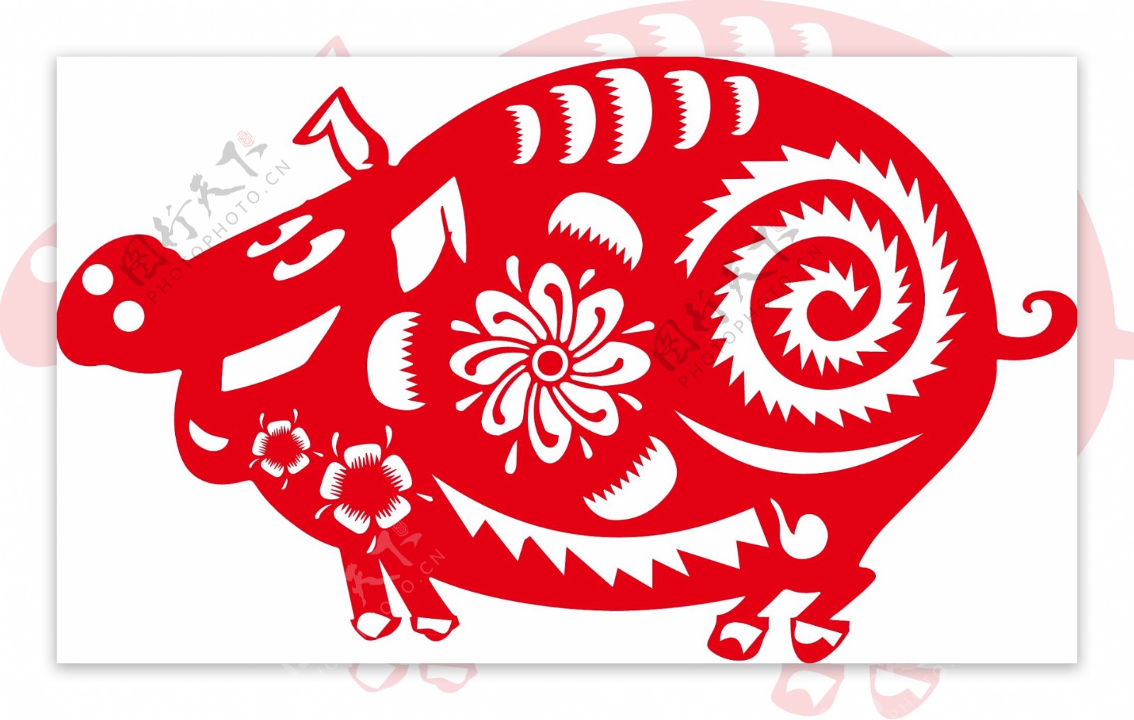 红色剪纸新年猪猪可商用元素