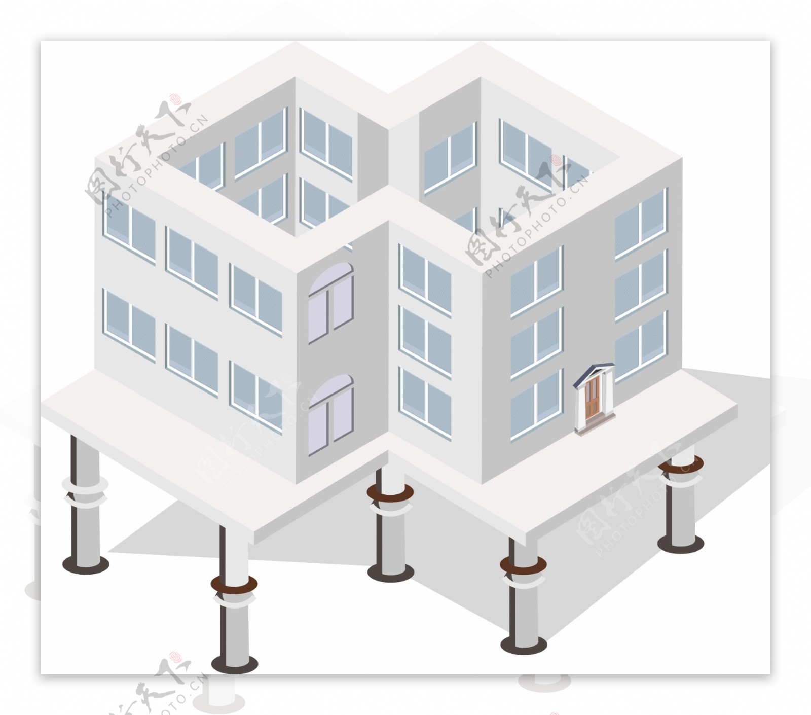 2.5D白色房子建筑场景可商用素材