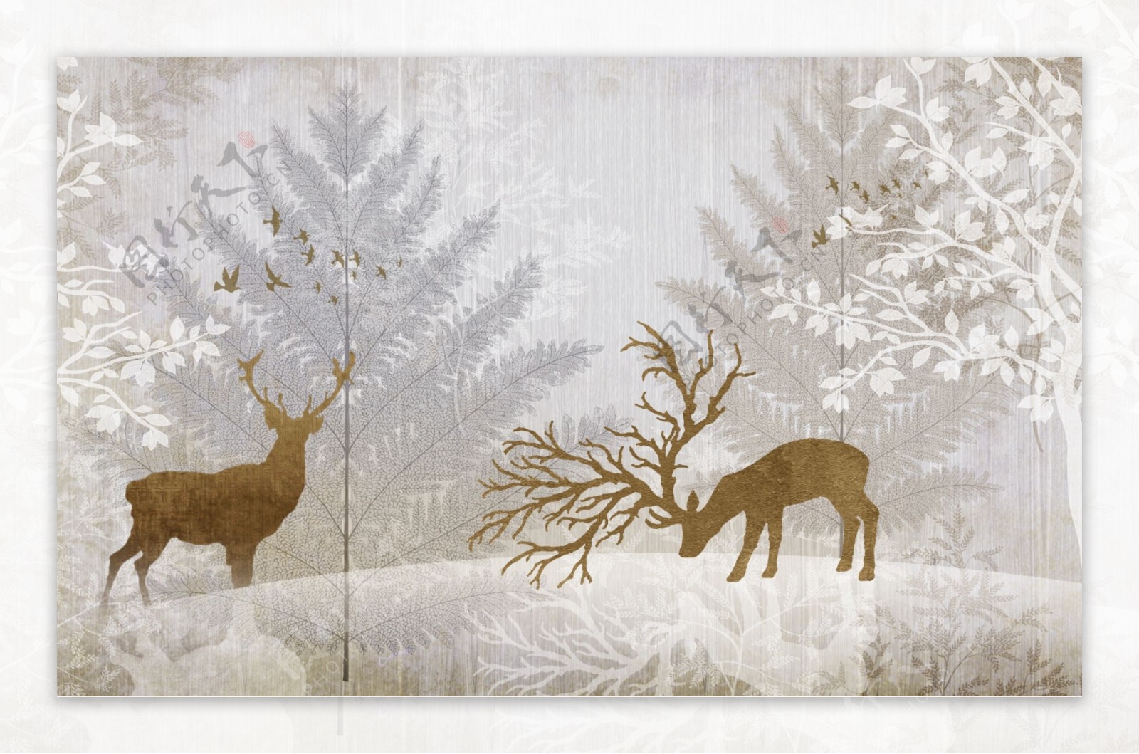 北欧森林麋鹿动物装饰画