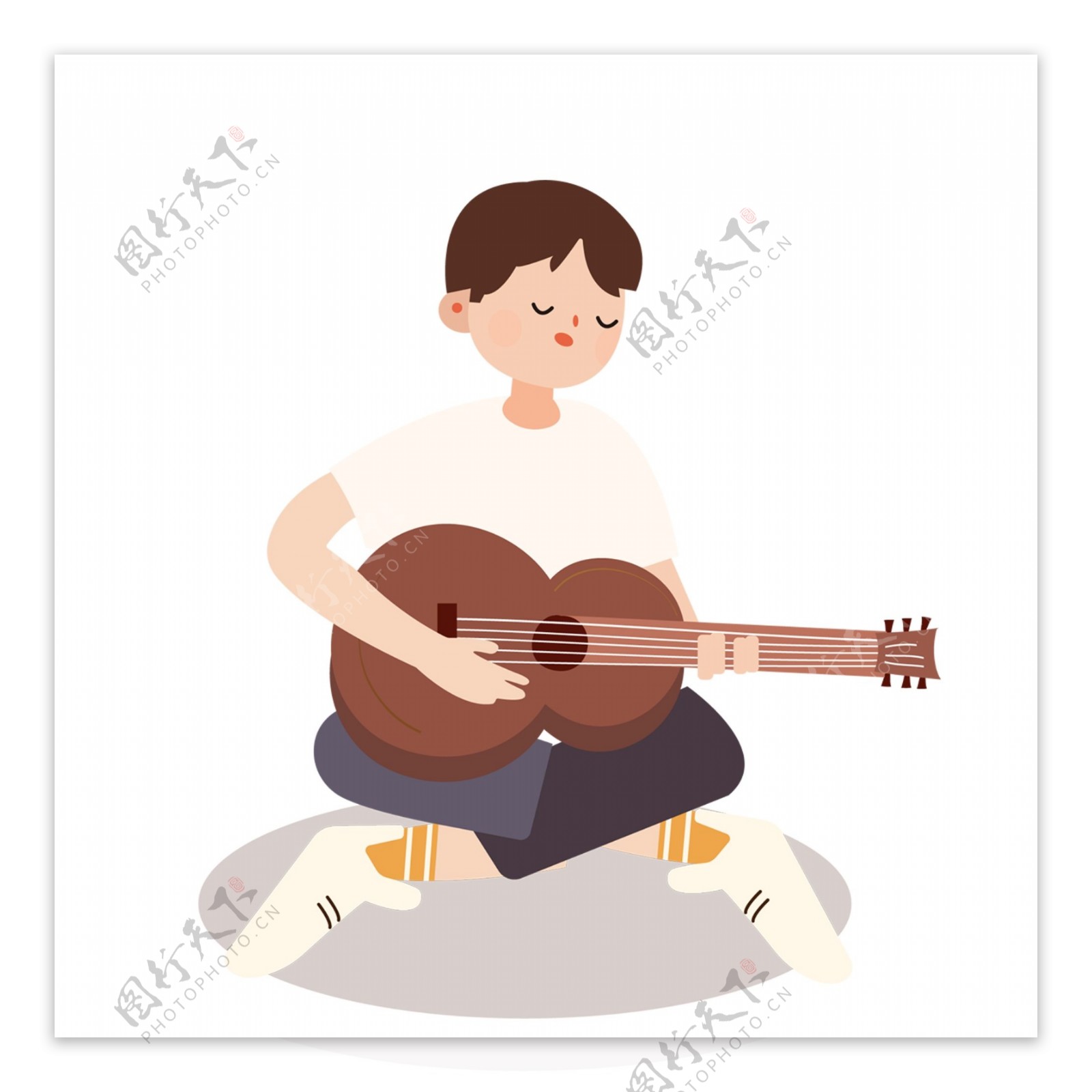 坐着弹吉他的男孩元素