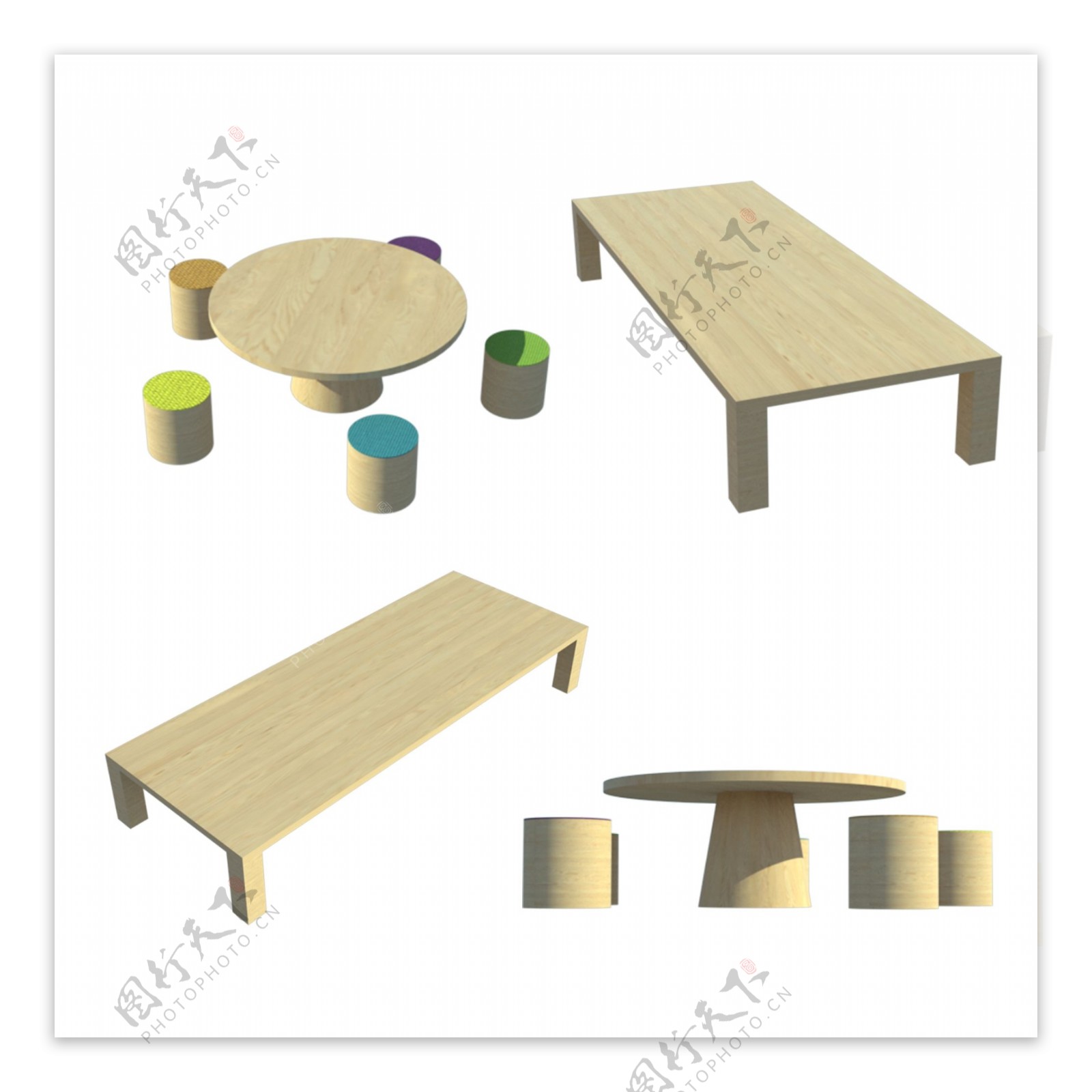 北欧清新浅色木质桌椅木头家具方桌圆桌圆凳