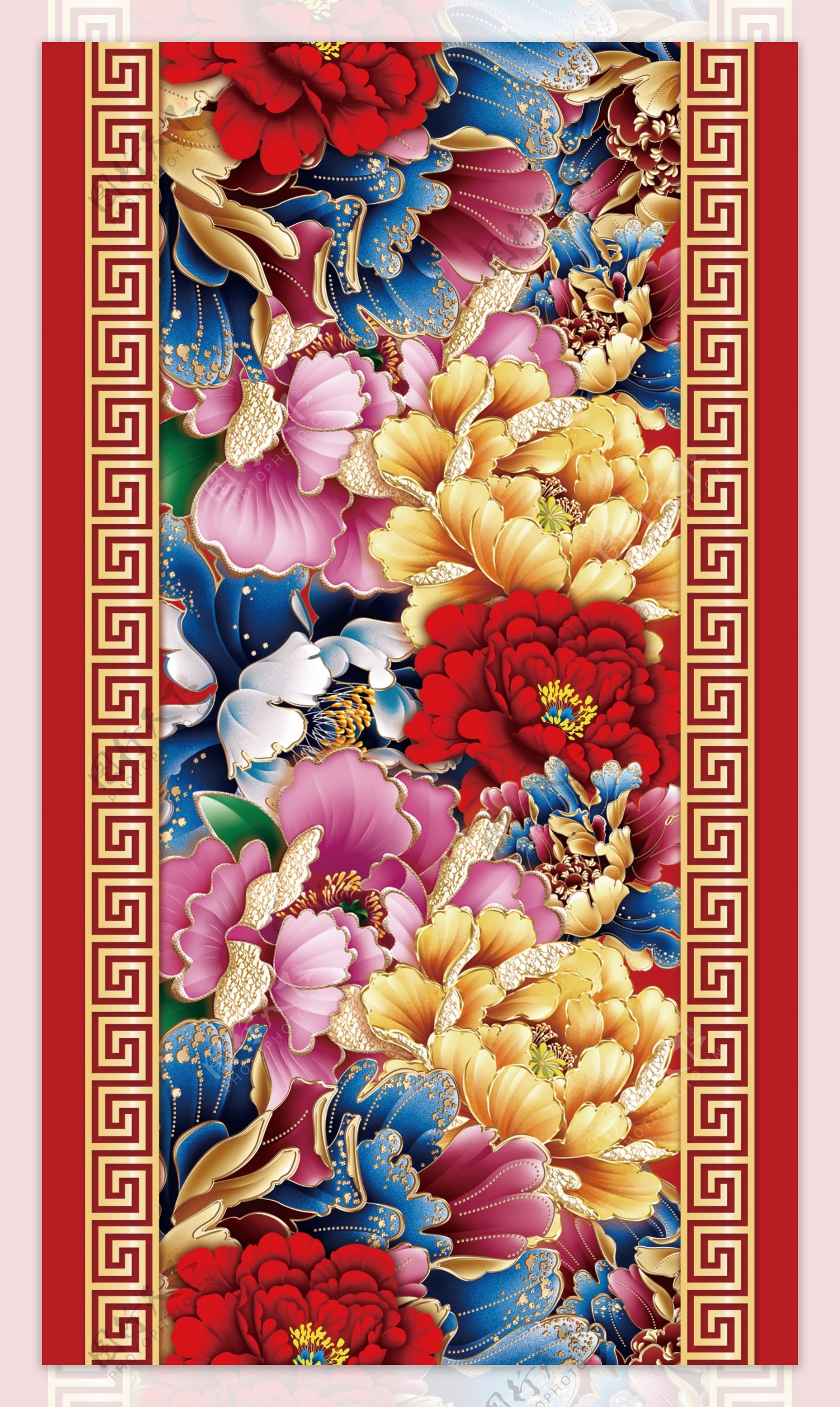 炫彩唯美中国民族画风牡丹花地毯