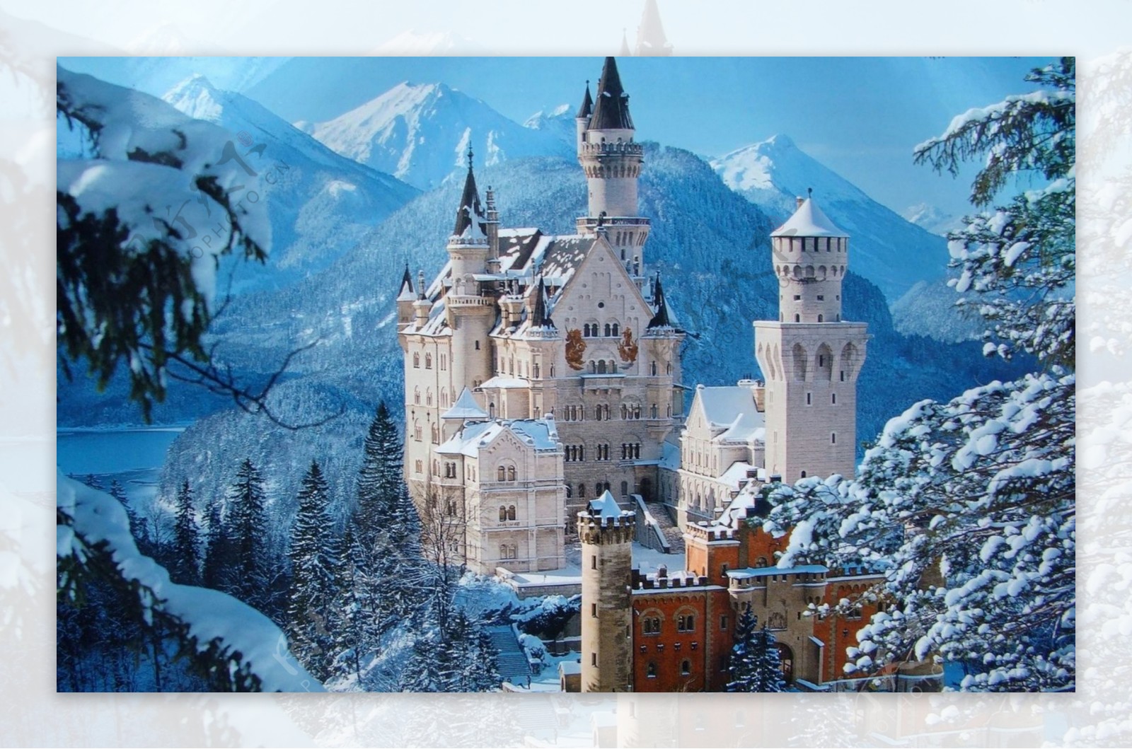 山中雪景城堡高清摄影图
