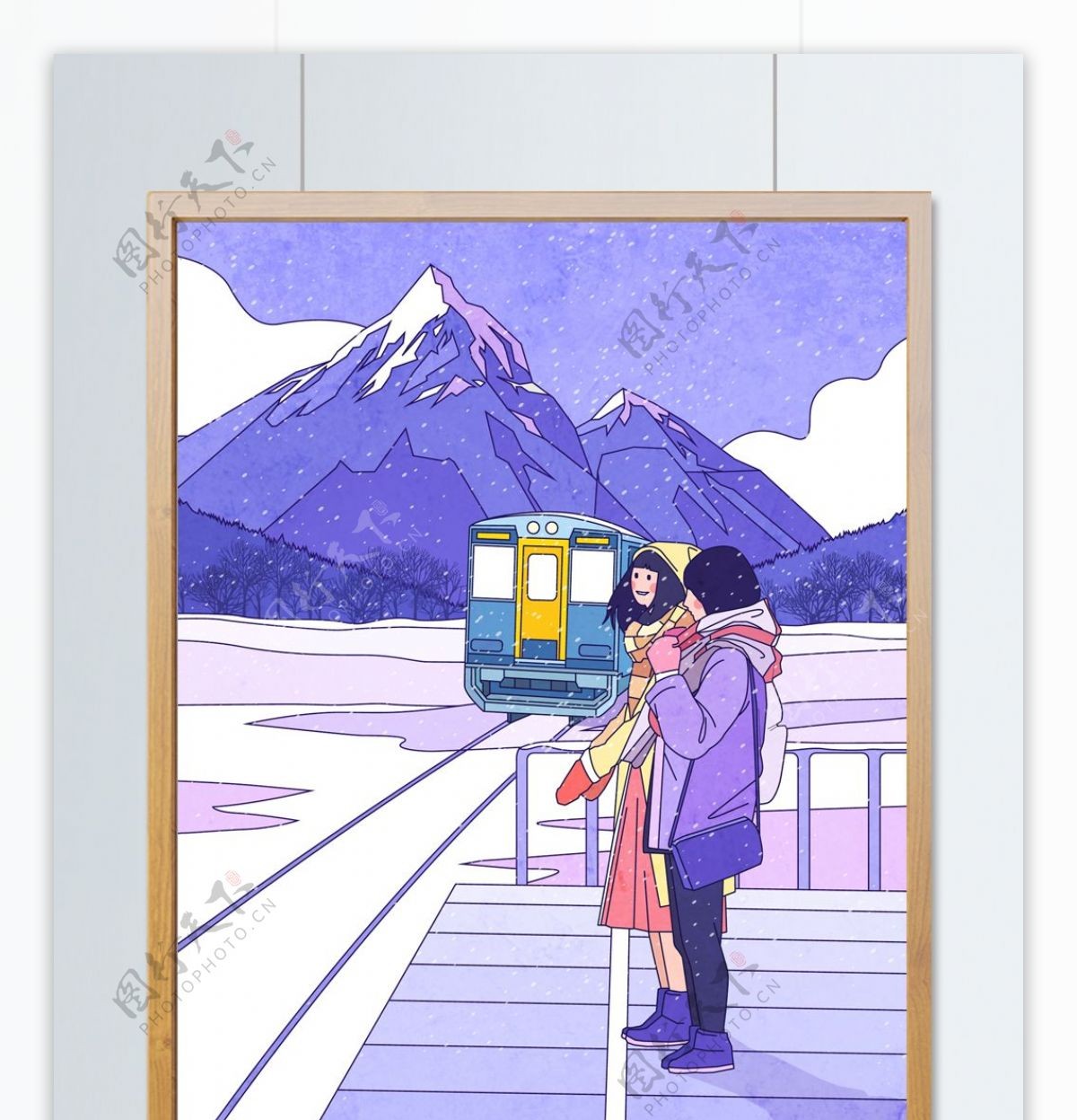 小清新旅游主题少女冬季旅行插画