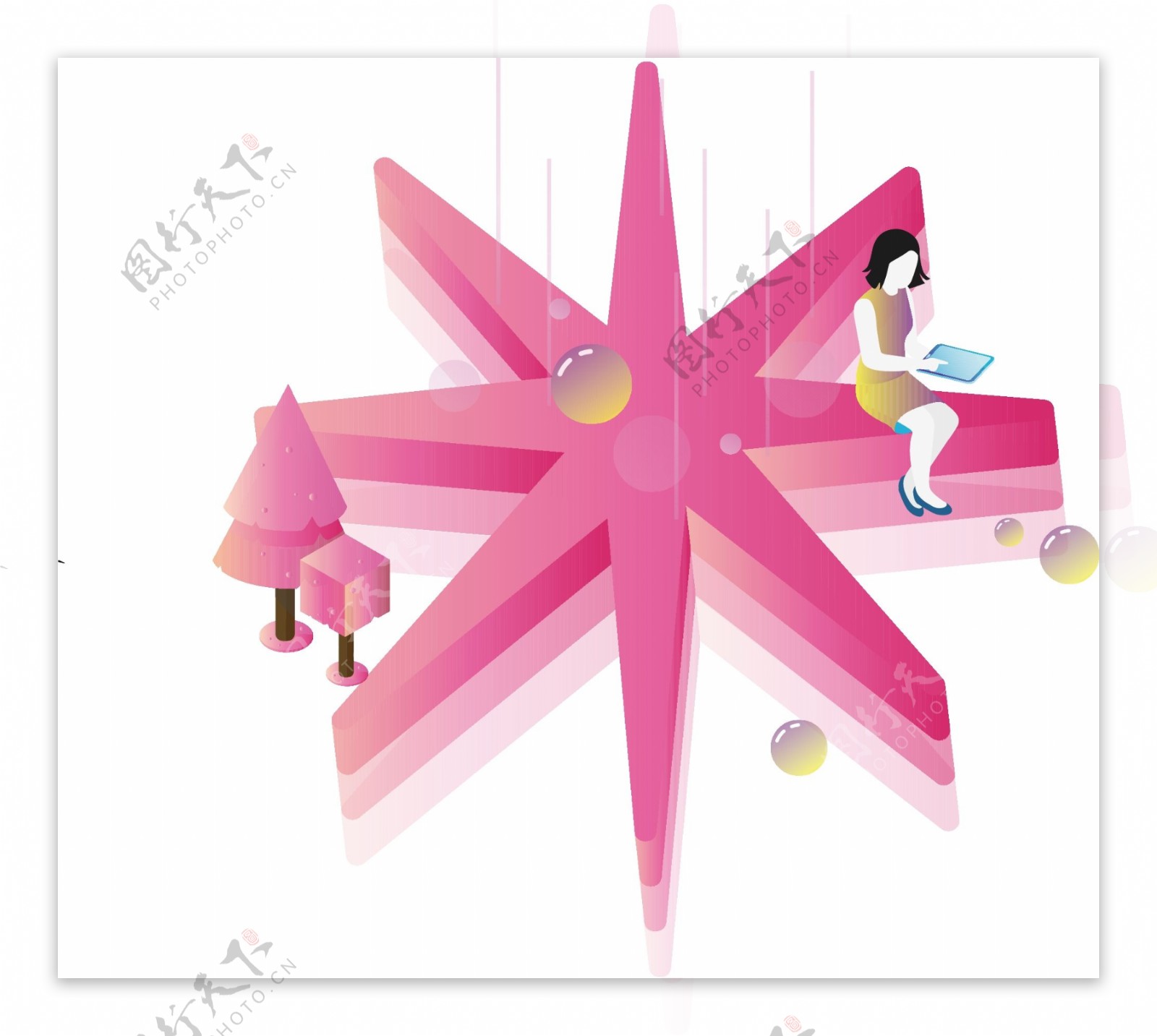 星星5原创2.5D设计元素图标合集粉红色