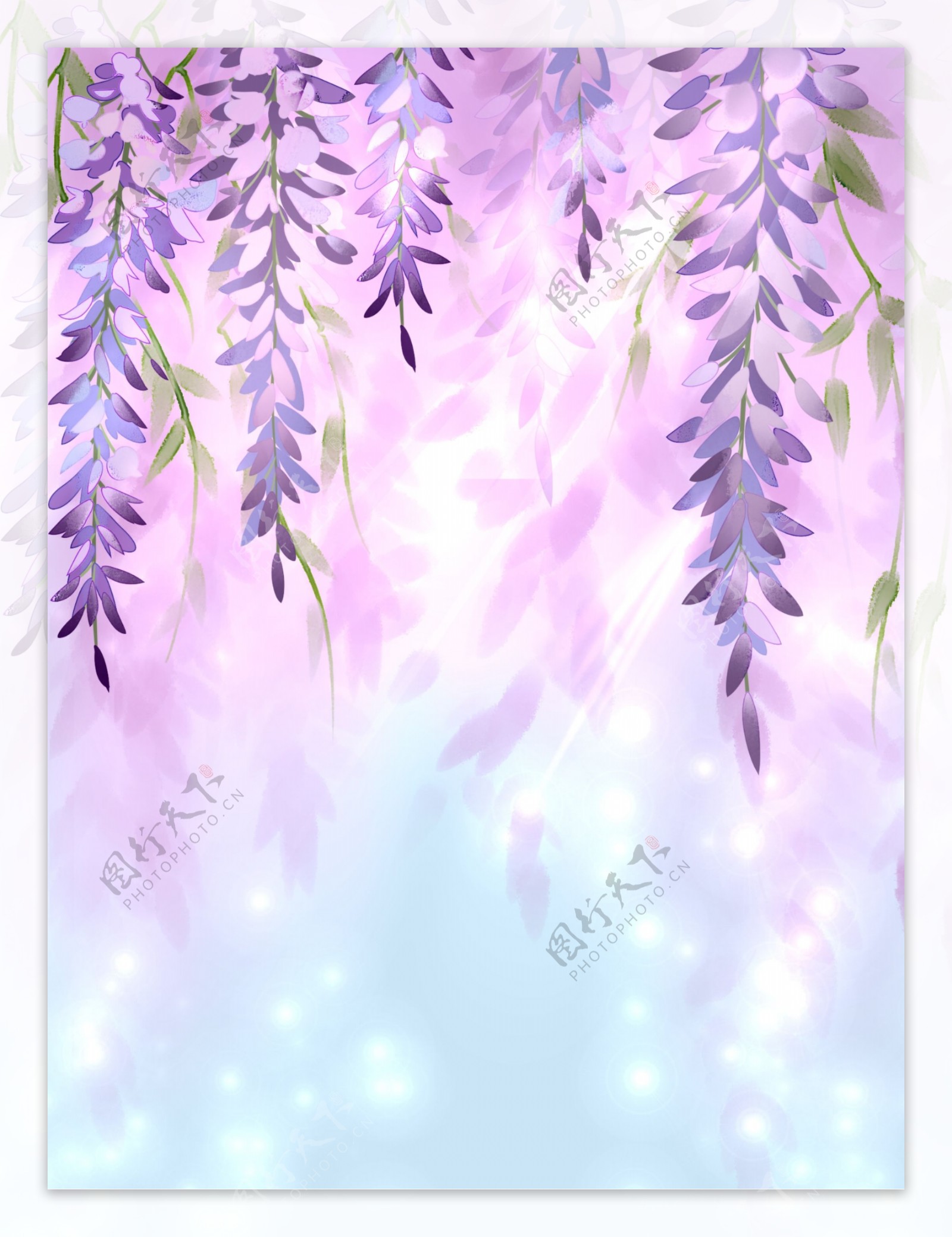 彩绘春季紫藤背景设计