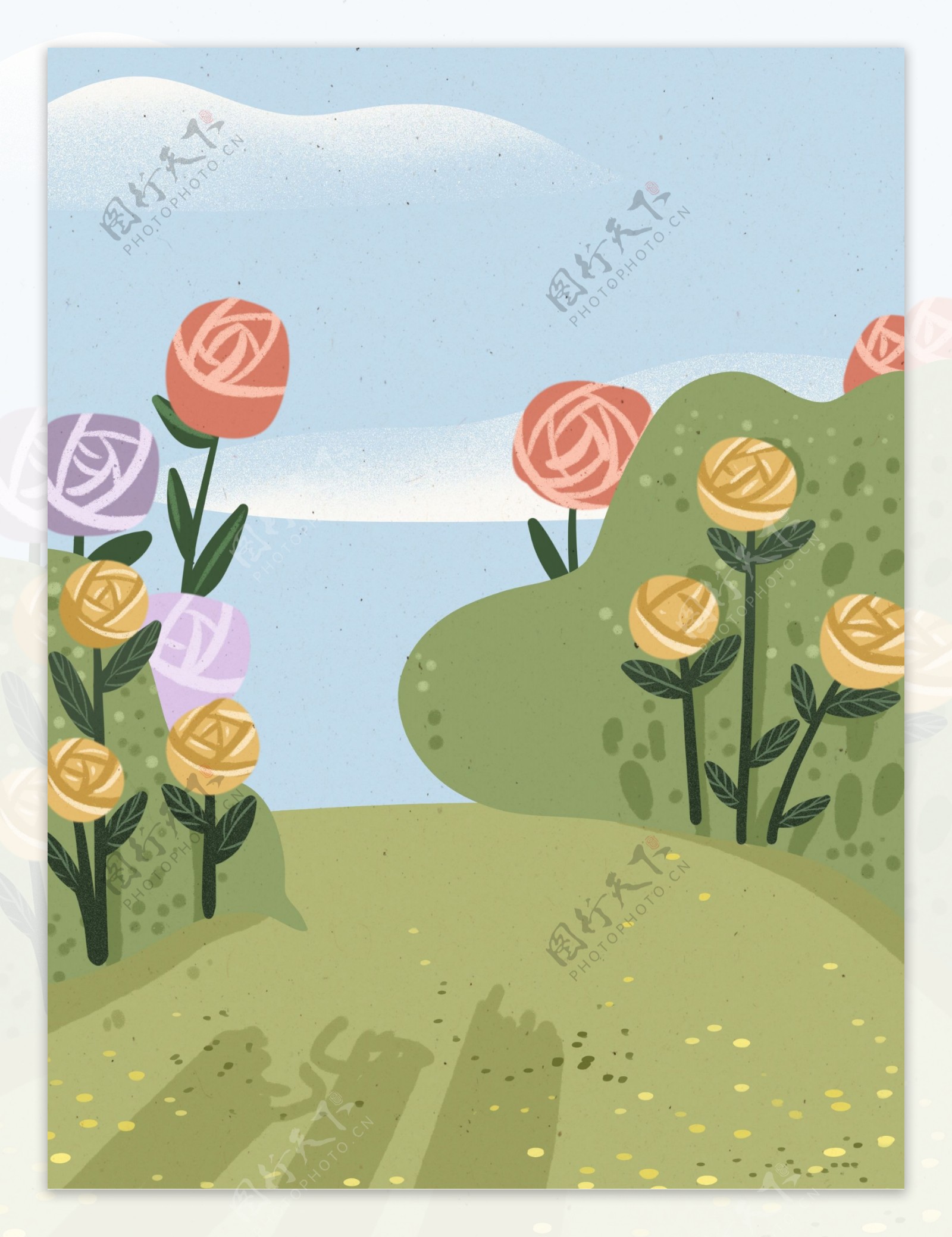 彩绘玫瑰花园背景设计