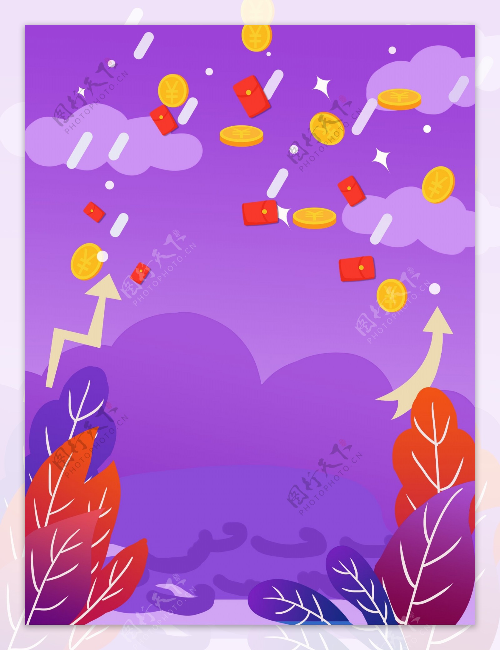 创意紫色新年红包主题背景设计