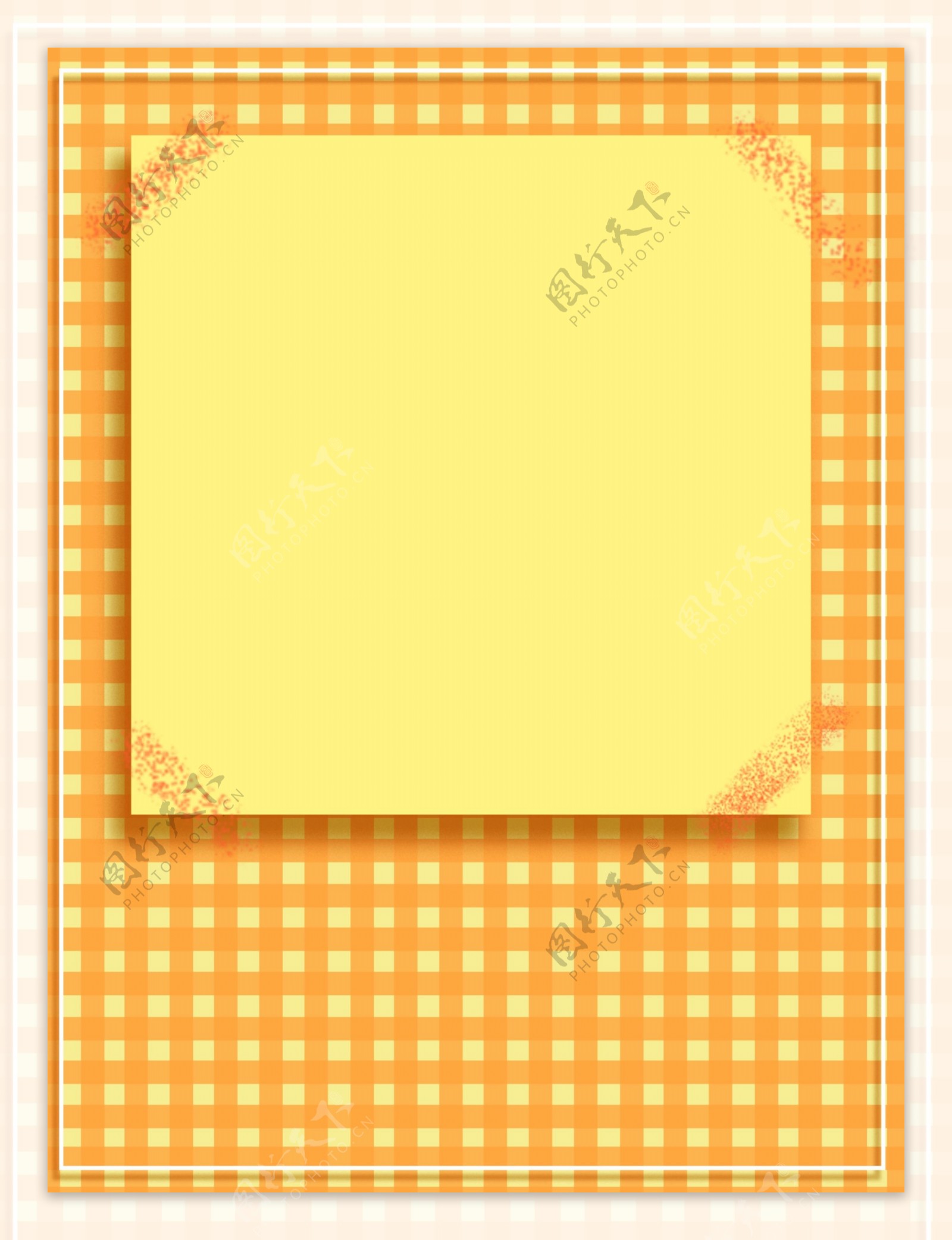 纯原创橘色黄色小清新格子边框背景