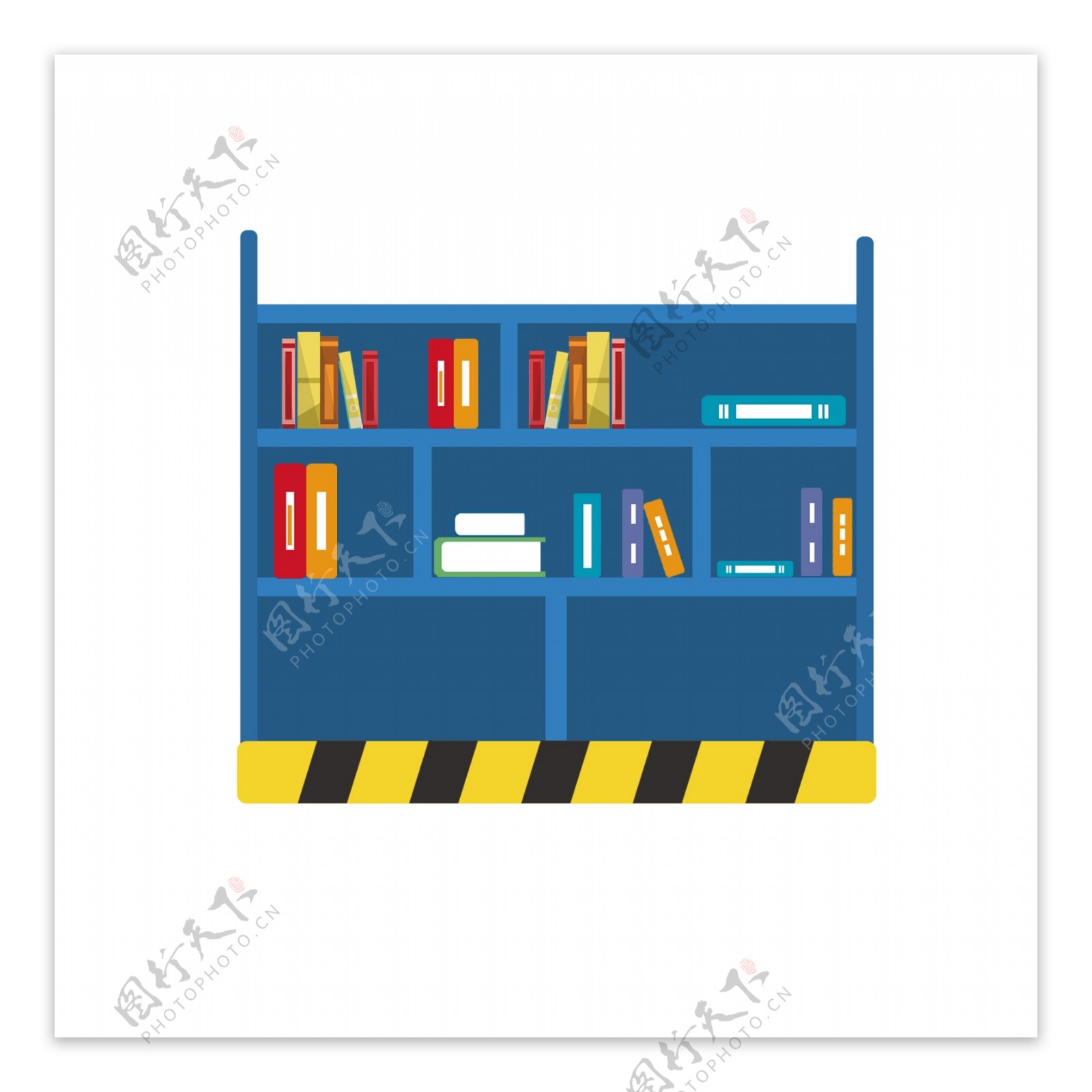 手绘卡通蓝色撞色书架单个家具元素
