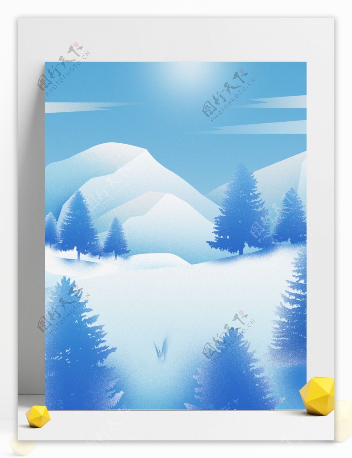创意蓝白色雪山背景设计