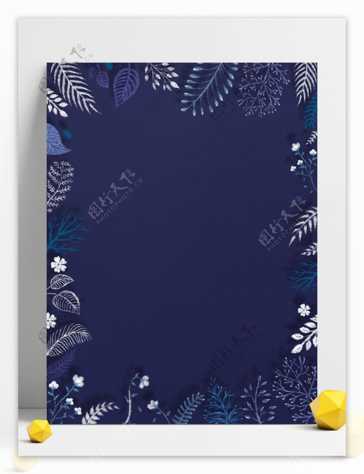 纯手绘原创蓝色植物花卉叶子边框背景