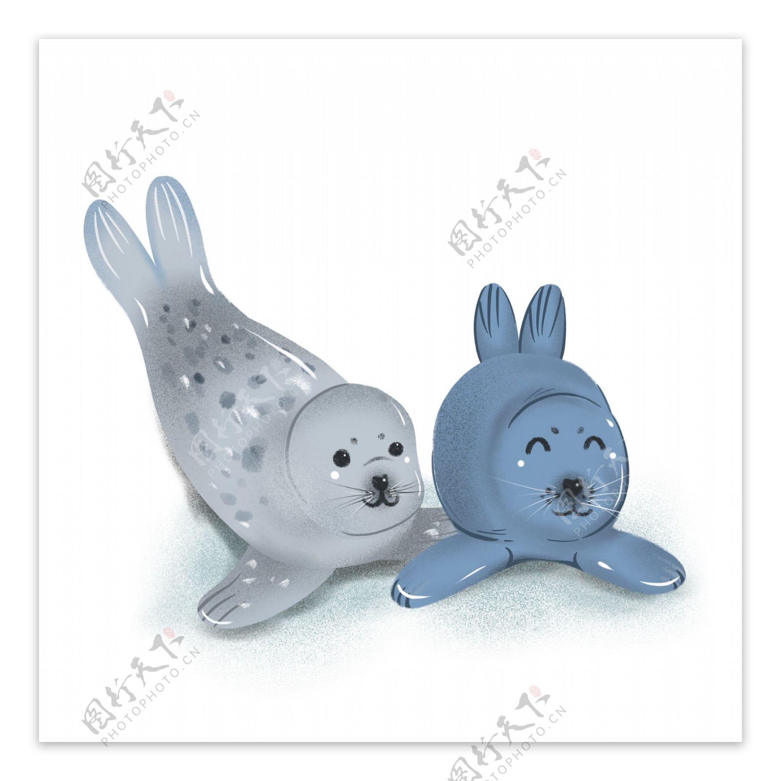 国际海豹节可爱小海豹卡通形象元素手绘
