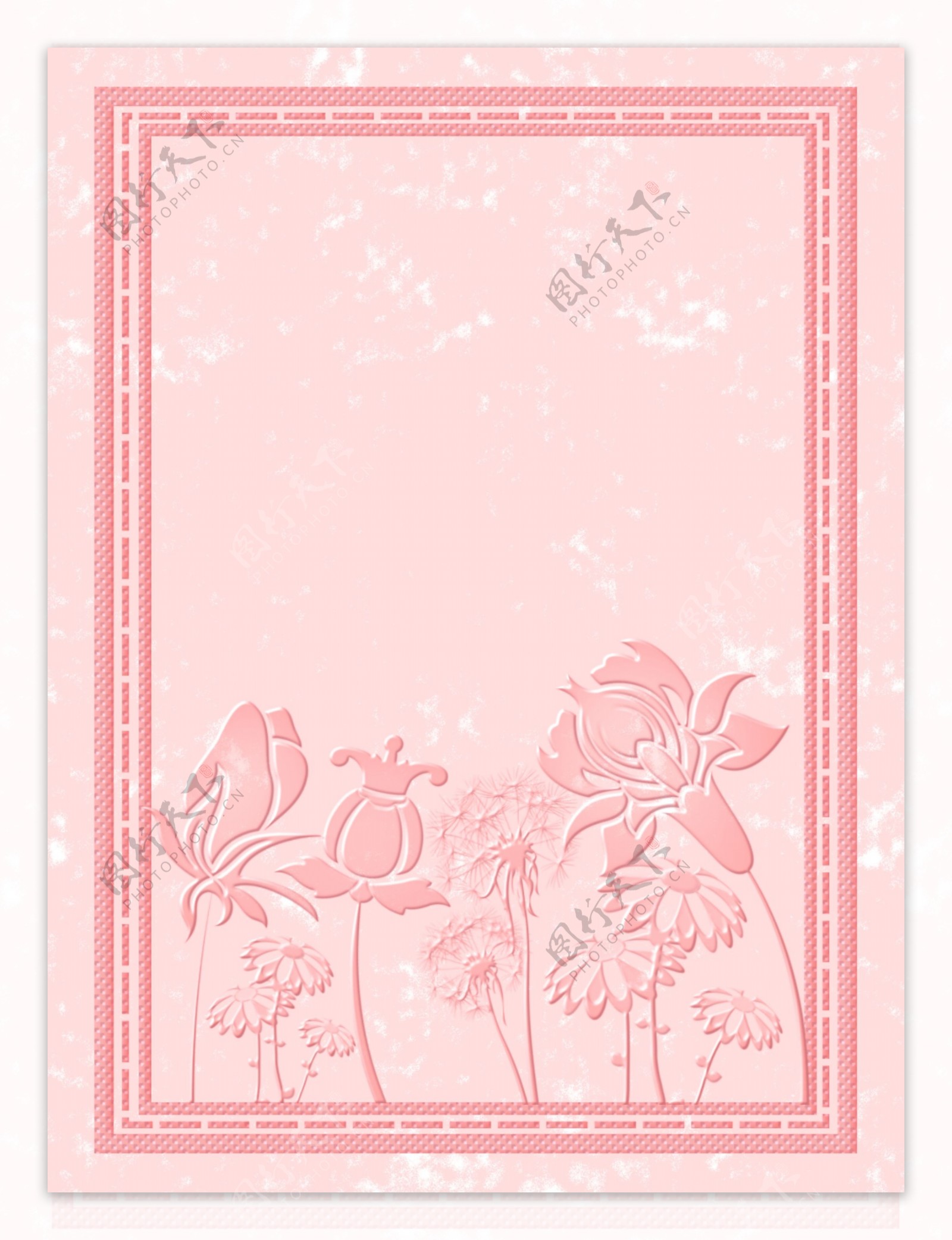 三八妇女节粉红女神刻印立体风花卉边框背景