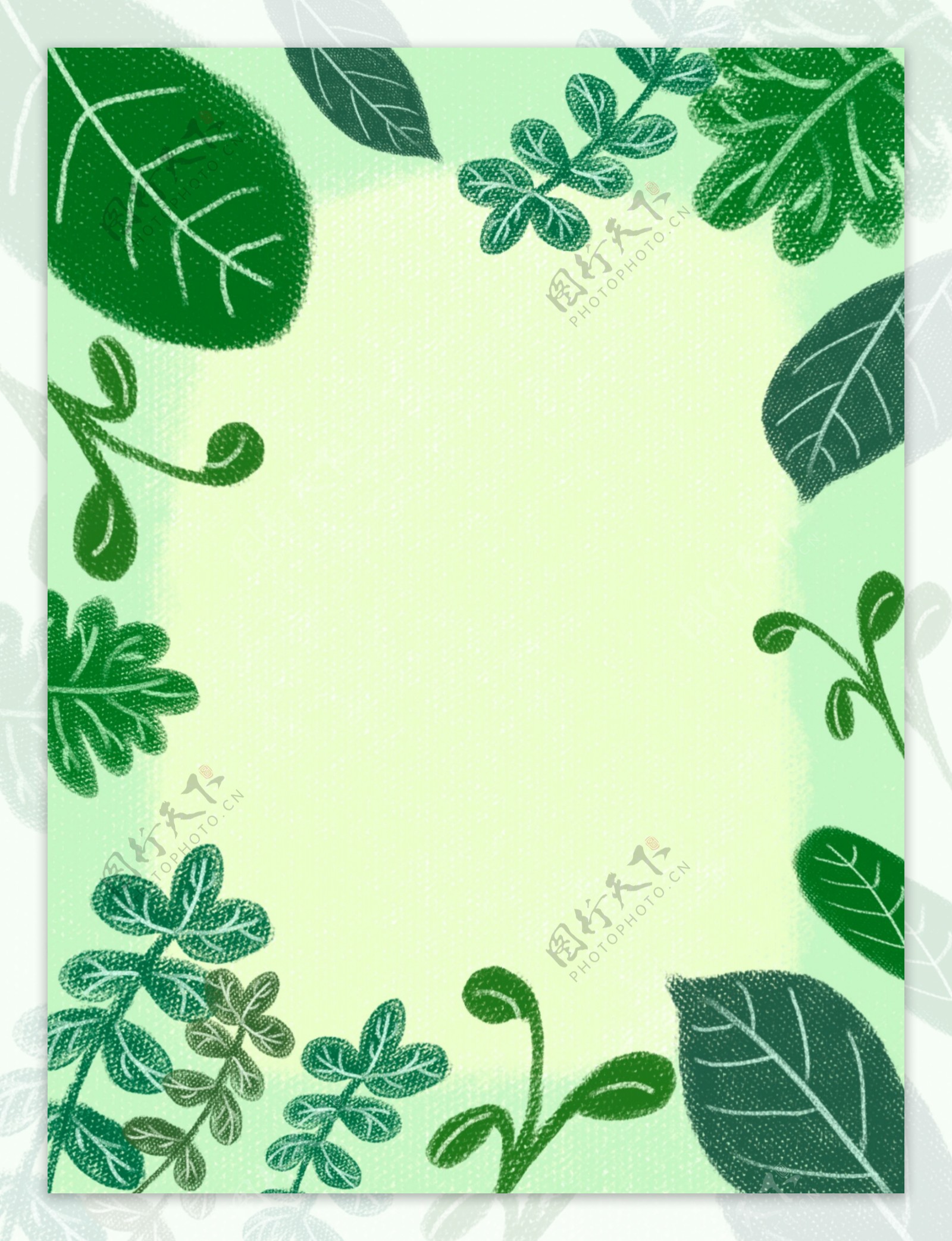 小清新手绘风春天绿色叶片植物纹理质感背景
