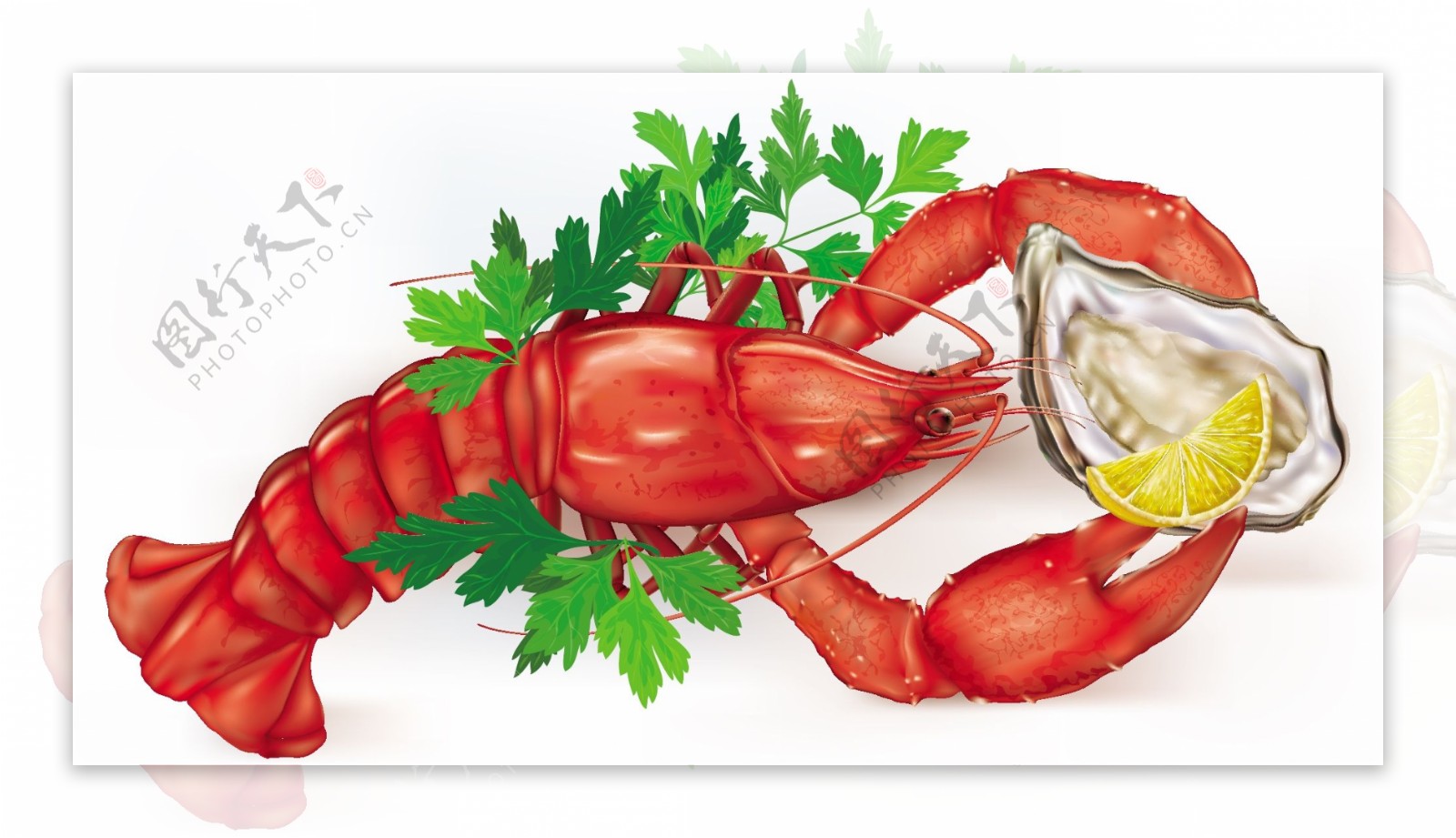 美味龙虾和牡蛎菜肴