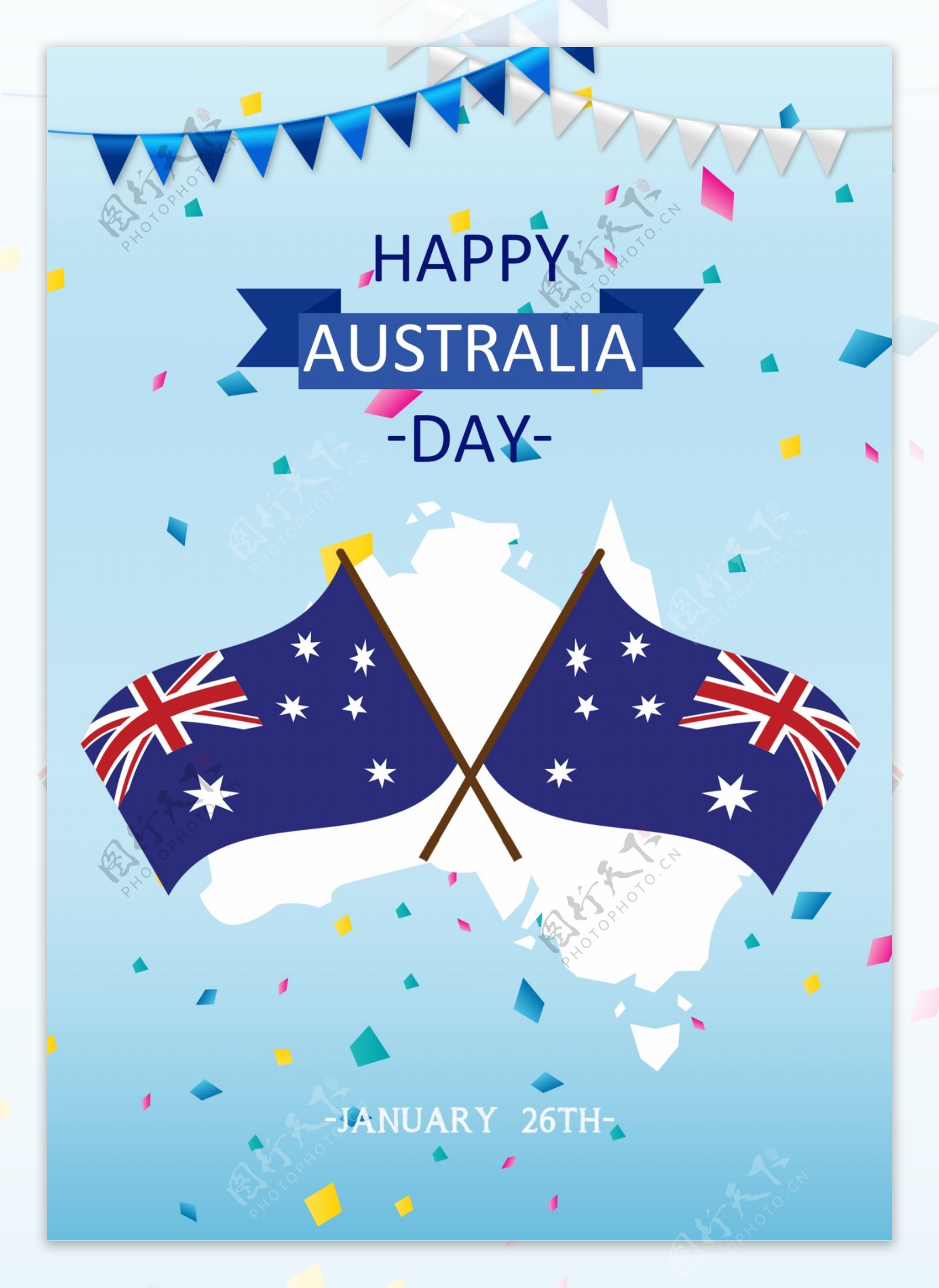 蓝色扁平化澳大利亚日海报