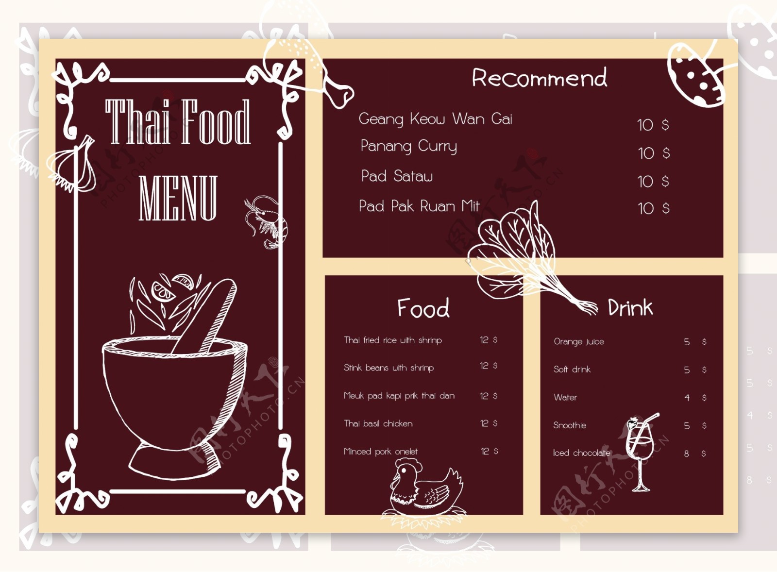 泰国菜单价格设计