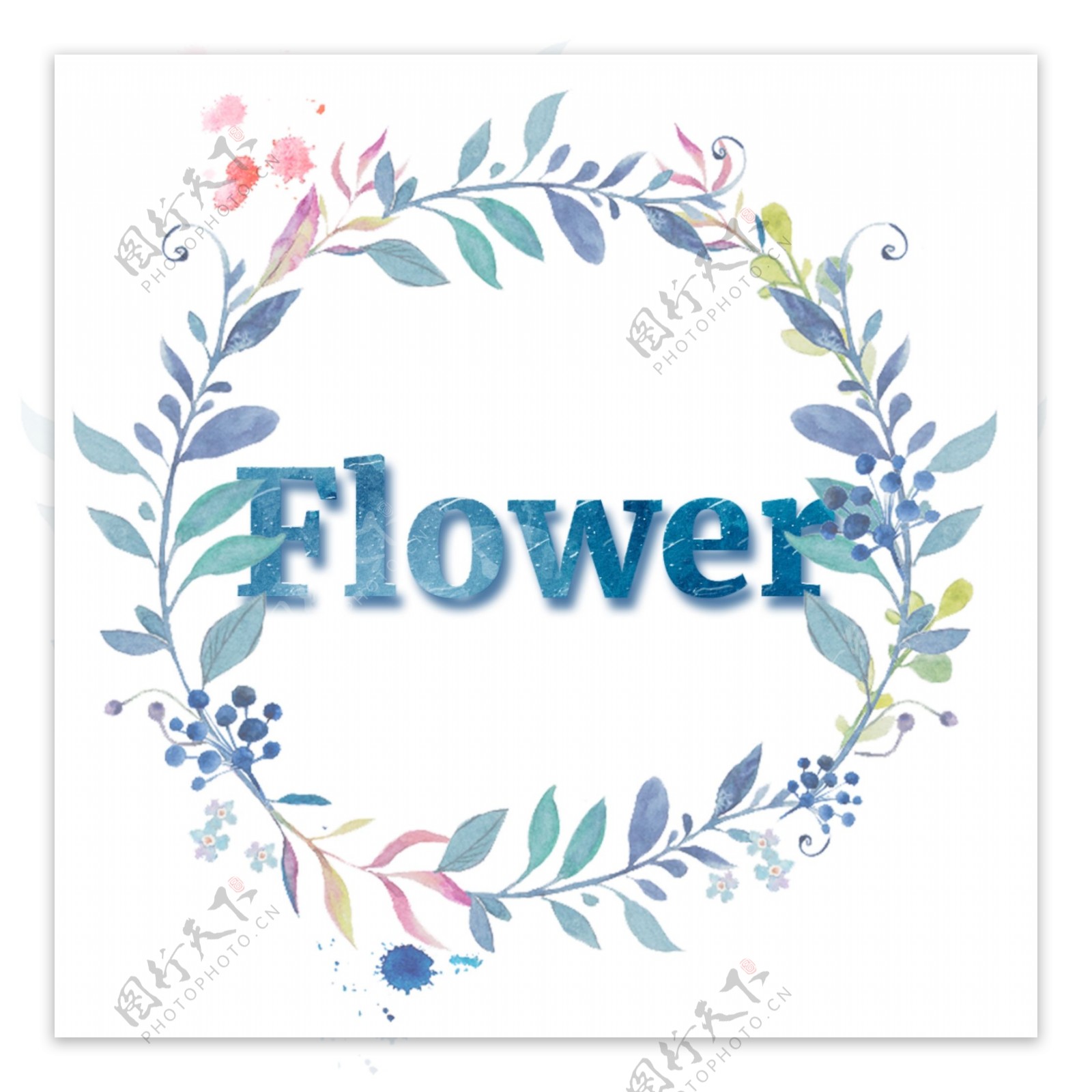 蓝色花与花圈的简单的字体