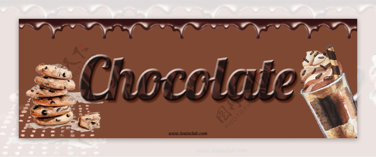 饼干和饮料与巧克力抽象字体