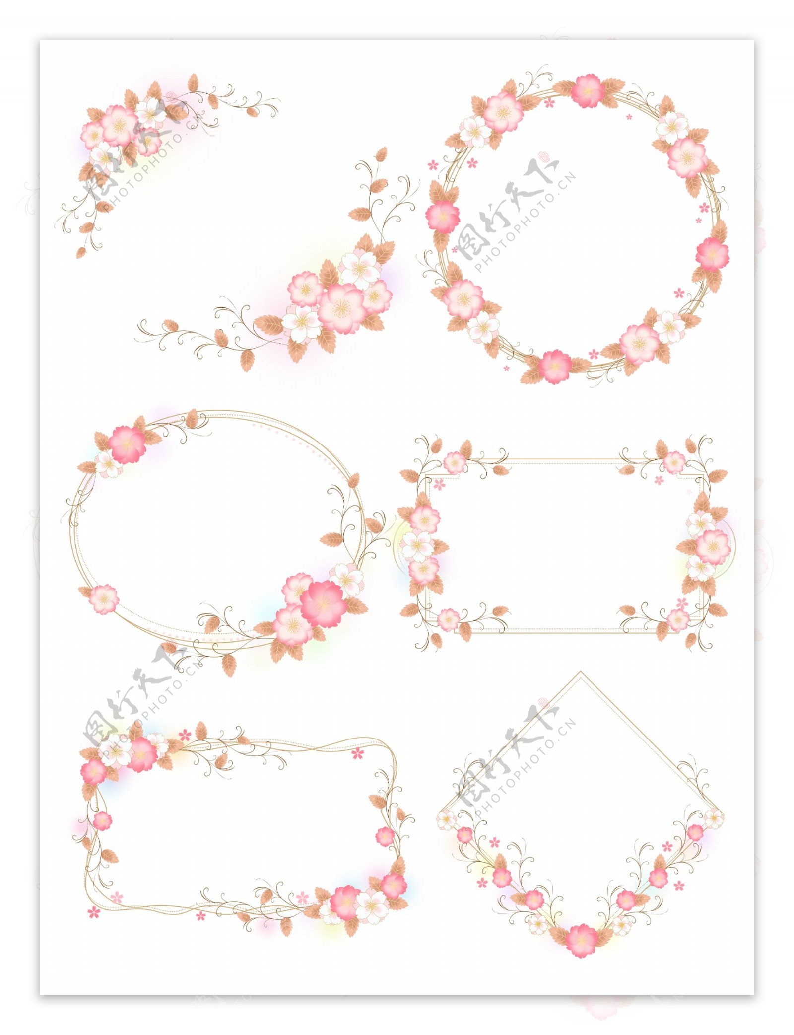 手绘清新卡通樱花浪漫欧式花卉植物边框粉色