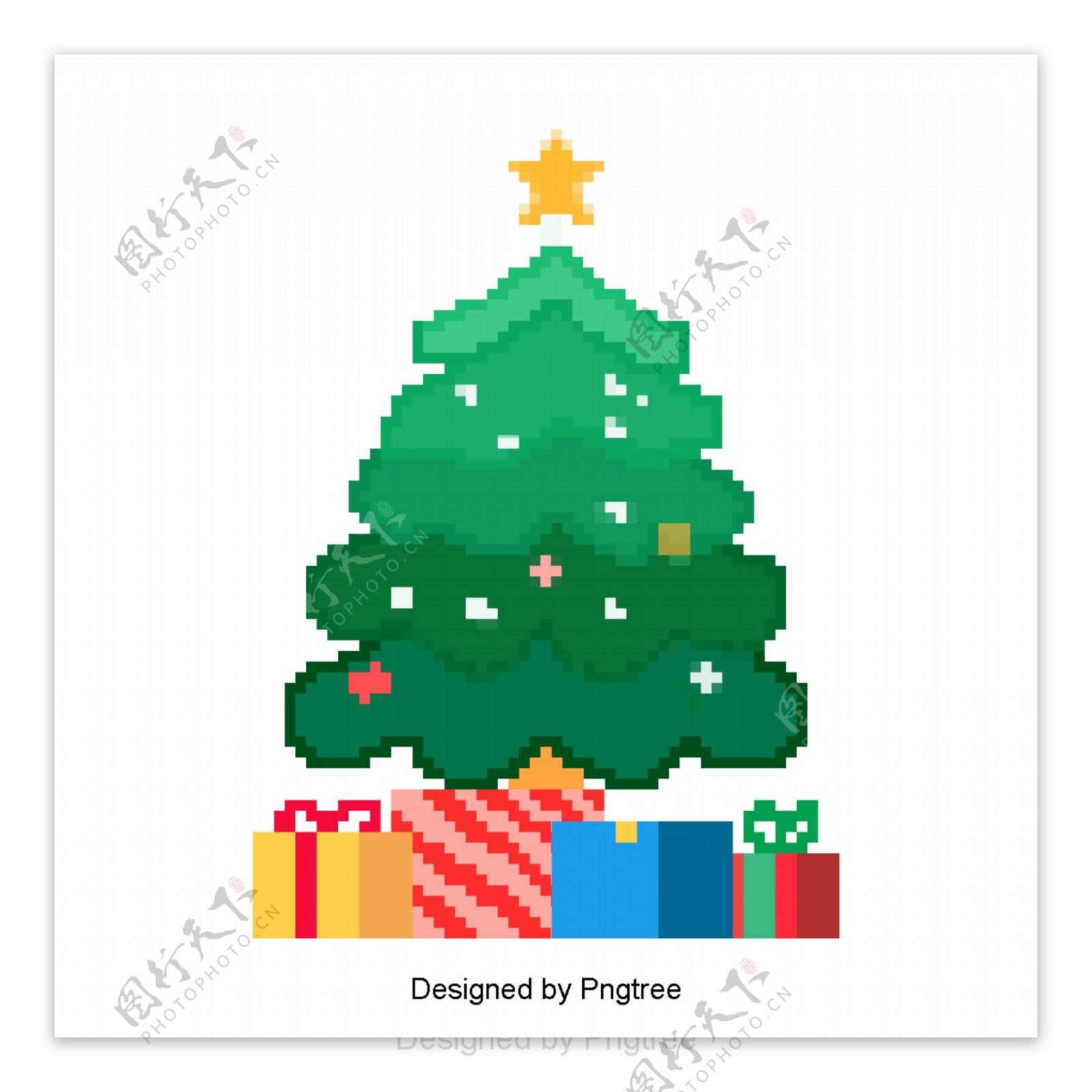 像素的圣诞树和圣诞插图