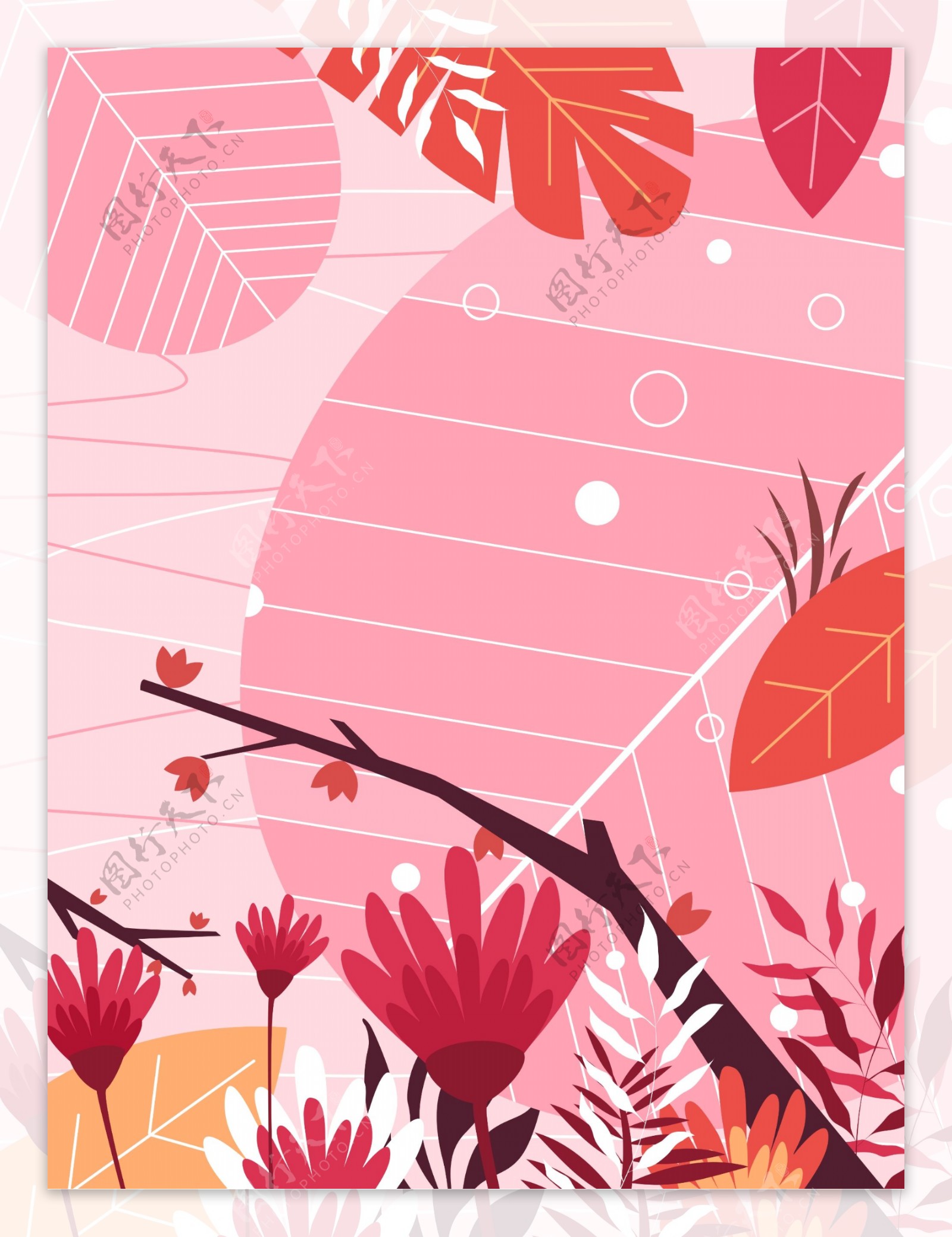 彩绘自然粉色树叶背景设计