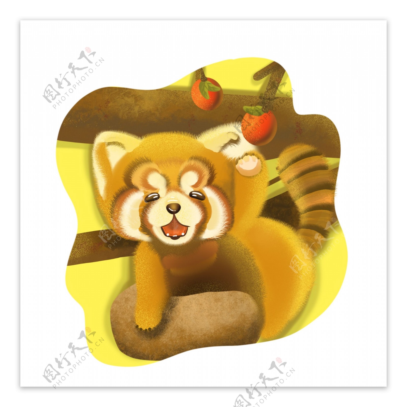 黄色可爱珍稀动物小熊猫野果卡通形象