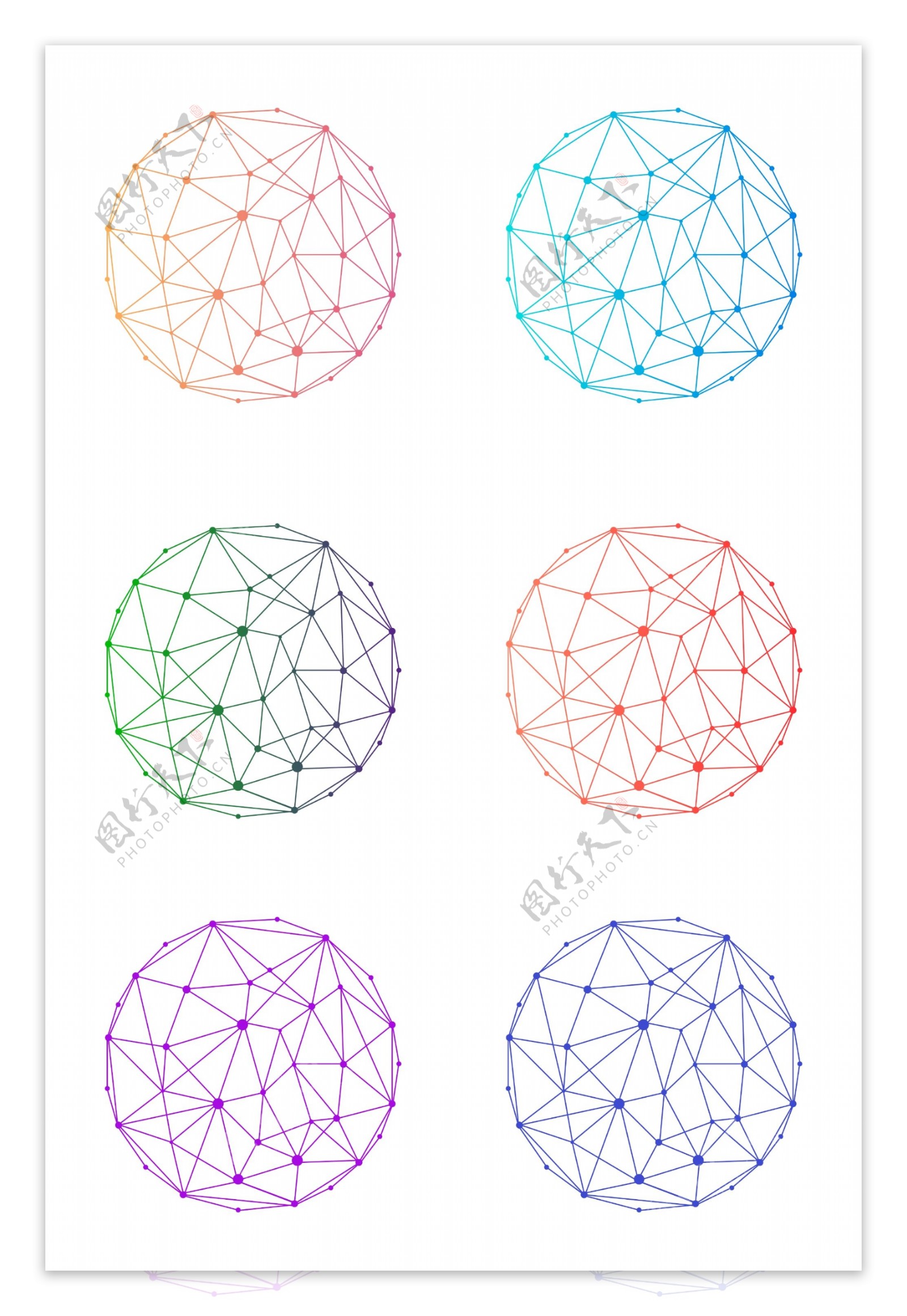多色全色系渐变风科技感网络线条多边形球体