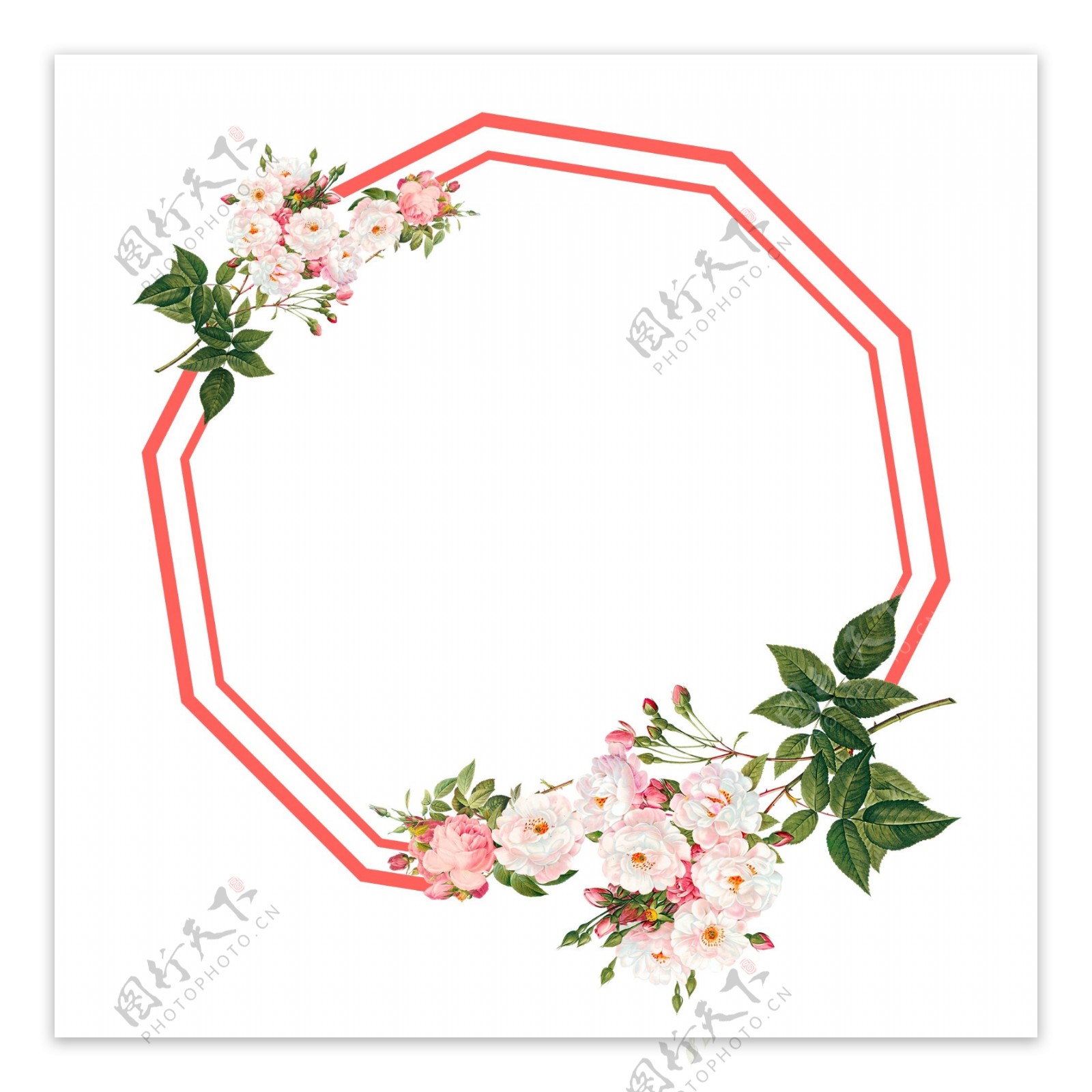 传统节日浪漫粉红色花朵边框多角形边框
