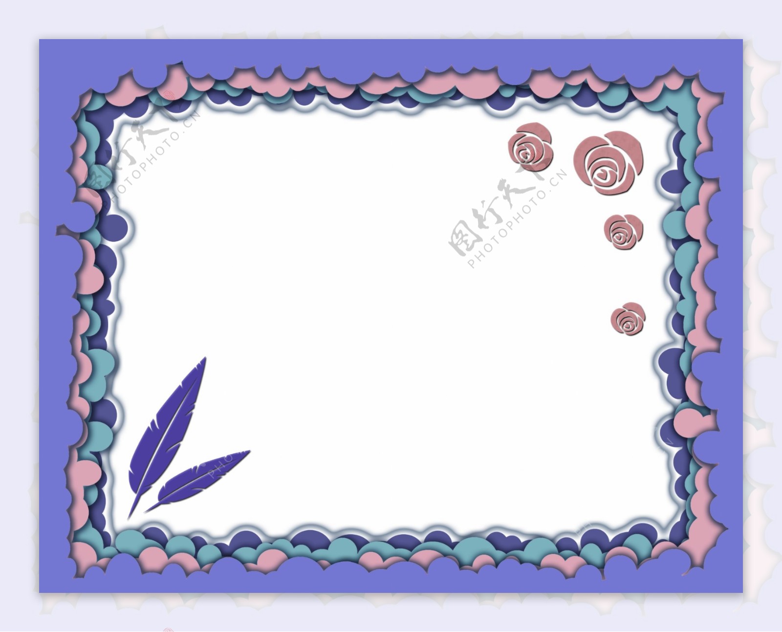 紫色剪纸唯美清新风格边框