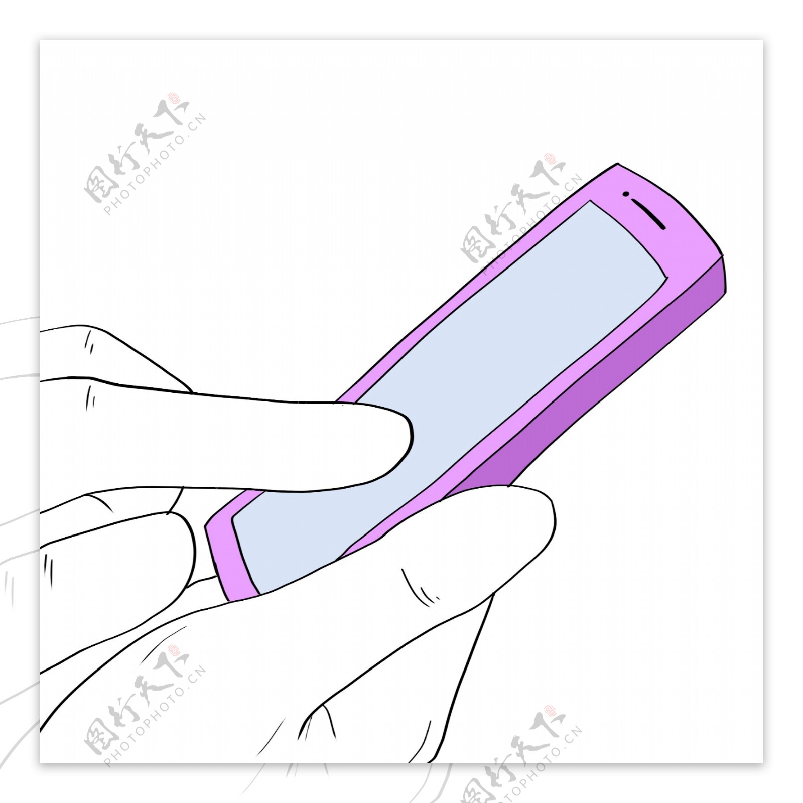线描紫色的手机手绘插画