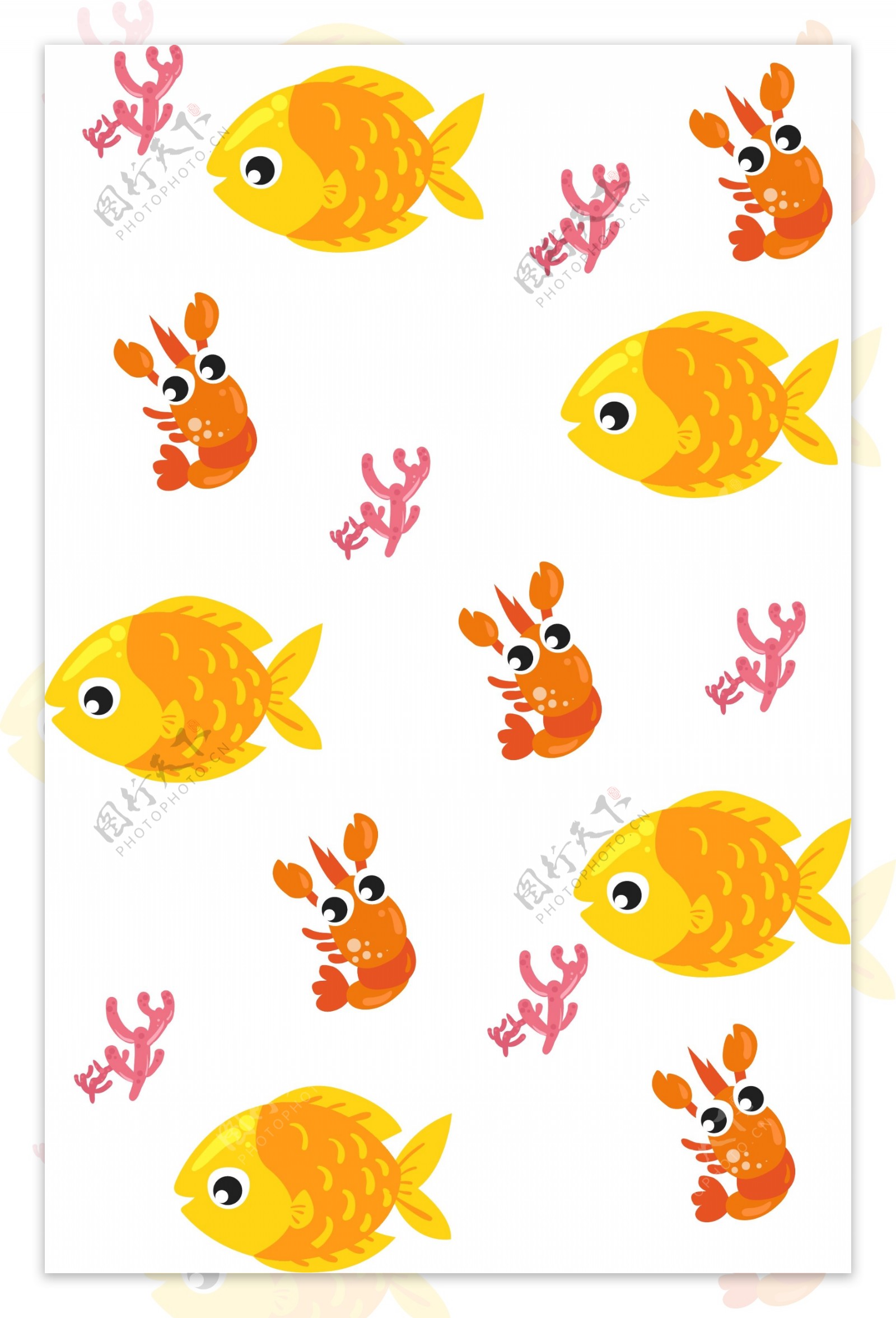 黄色的小鱼底纹插画