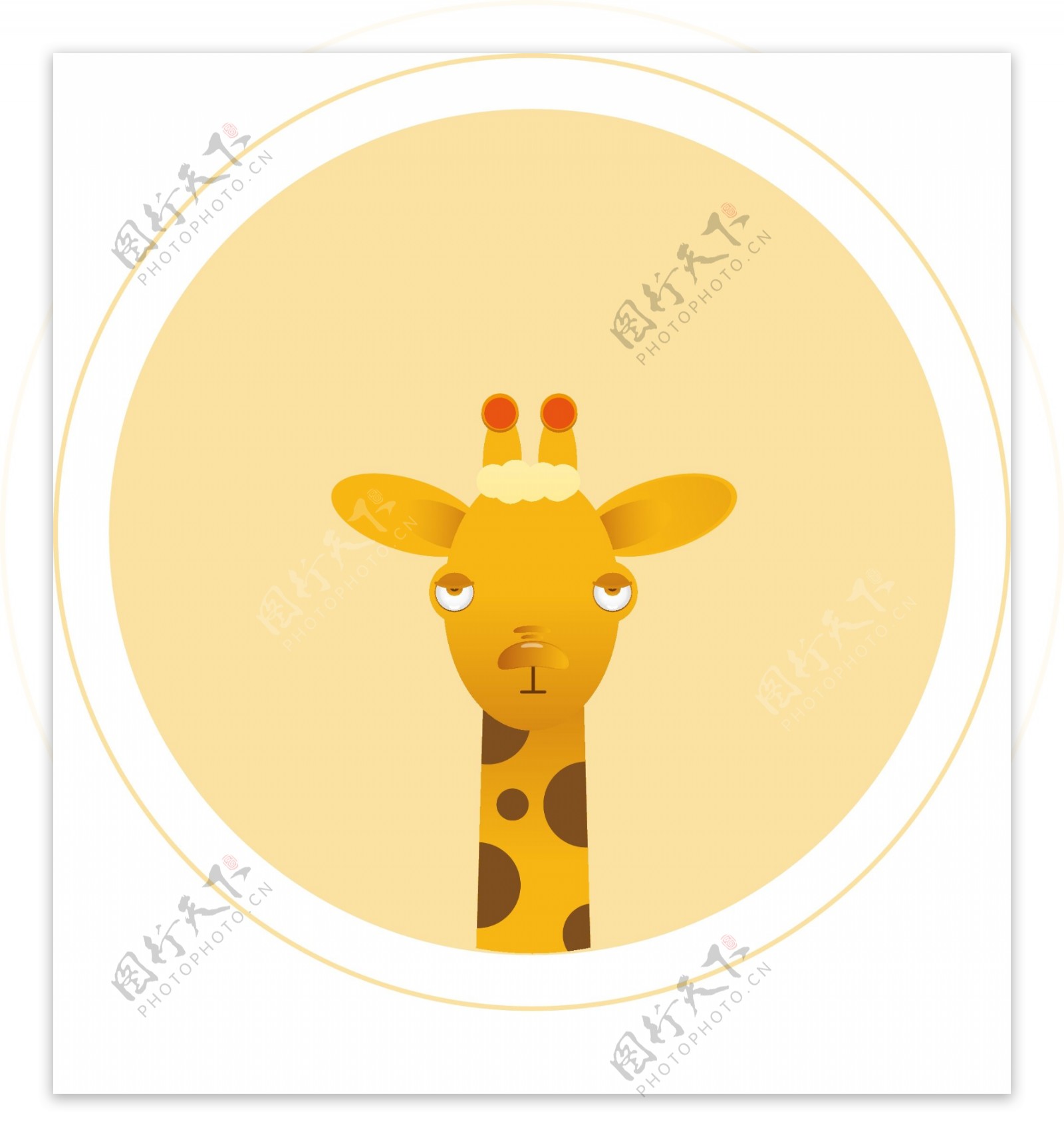 可爱长颈鹿圆形标签素材