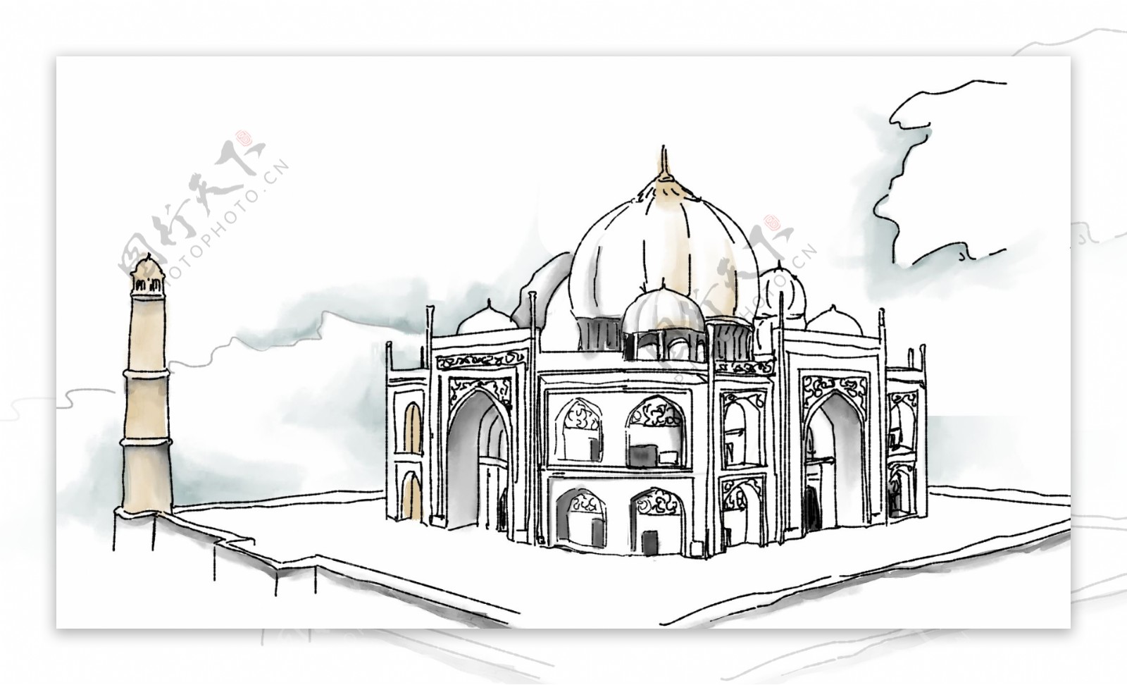 印度古建筑泰姬陵插画