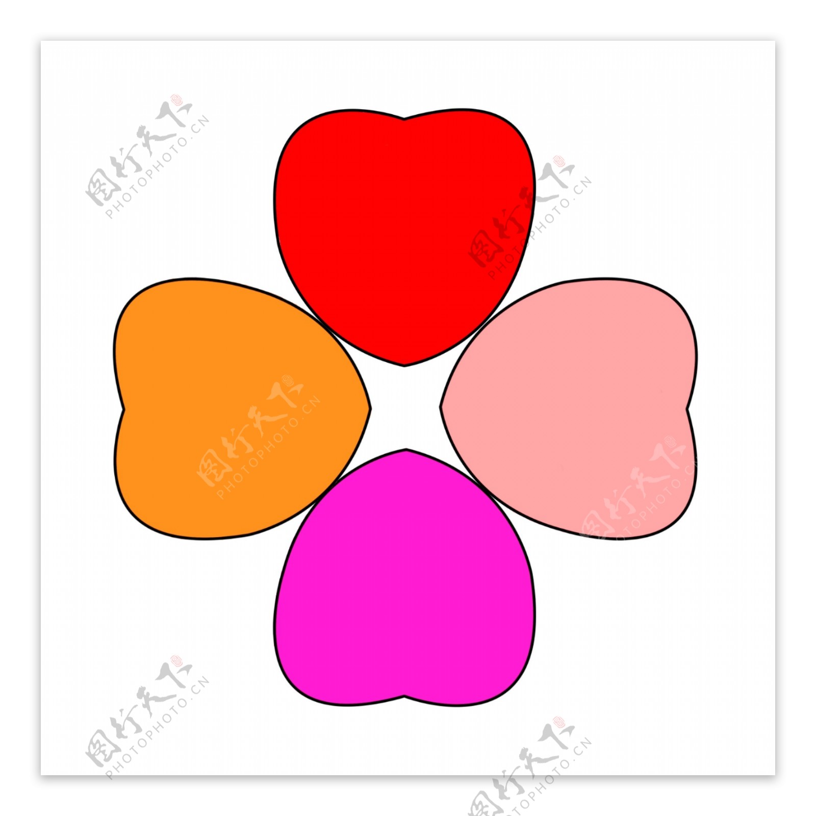 四种颜色的心组成的花