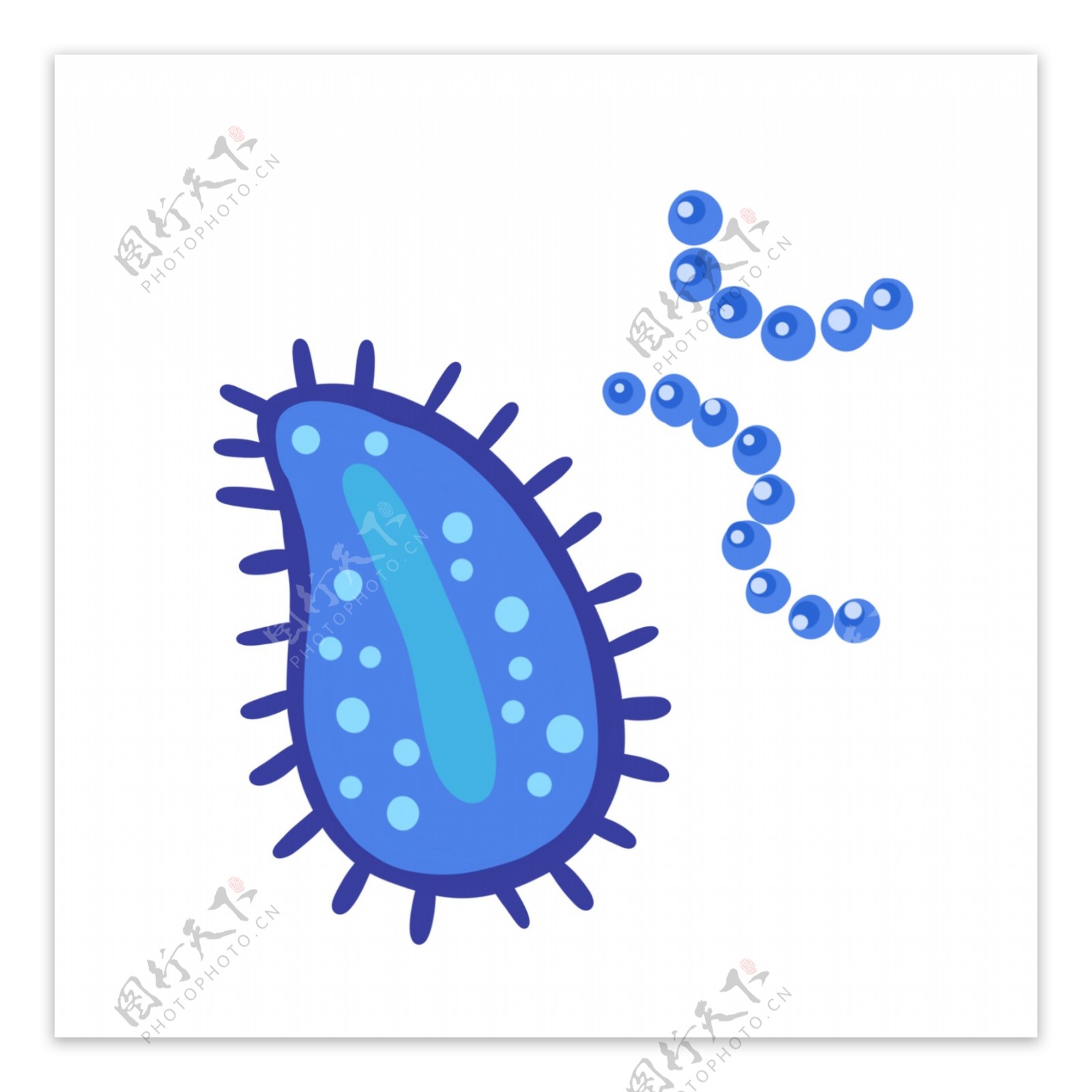 蓝色扁平细胞细菌PNG免抠素材