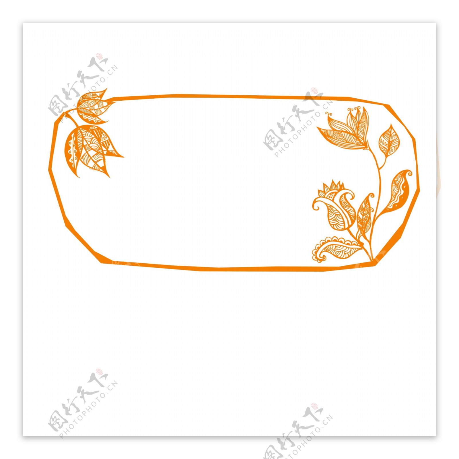 手绘线条桔色小花装饰边框