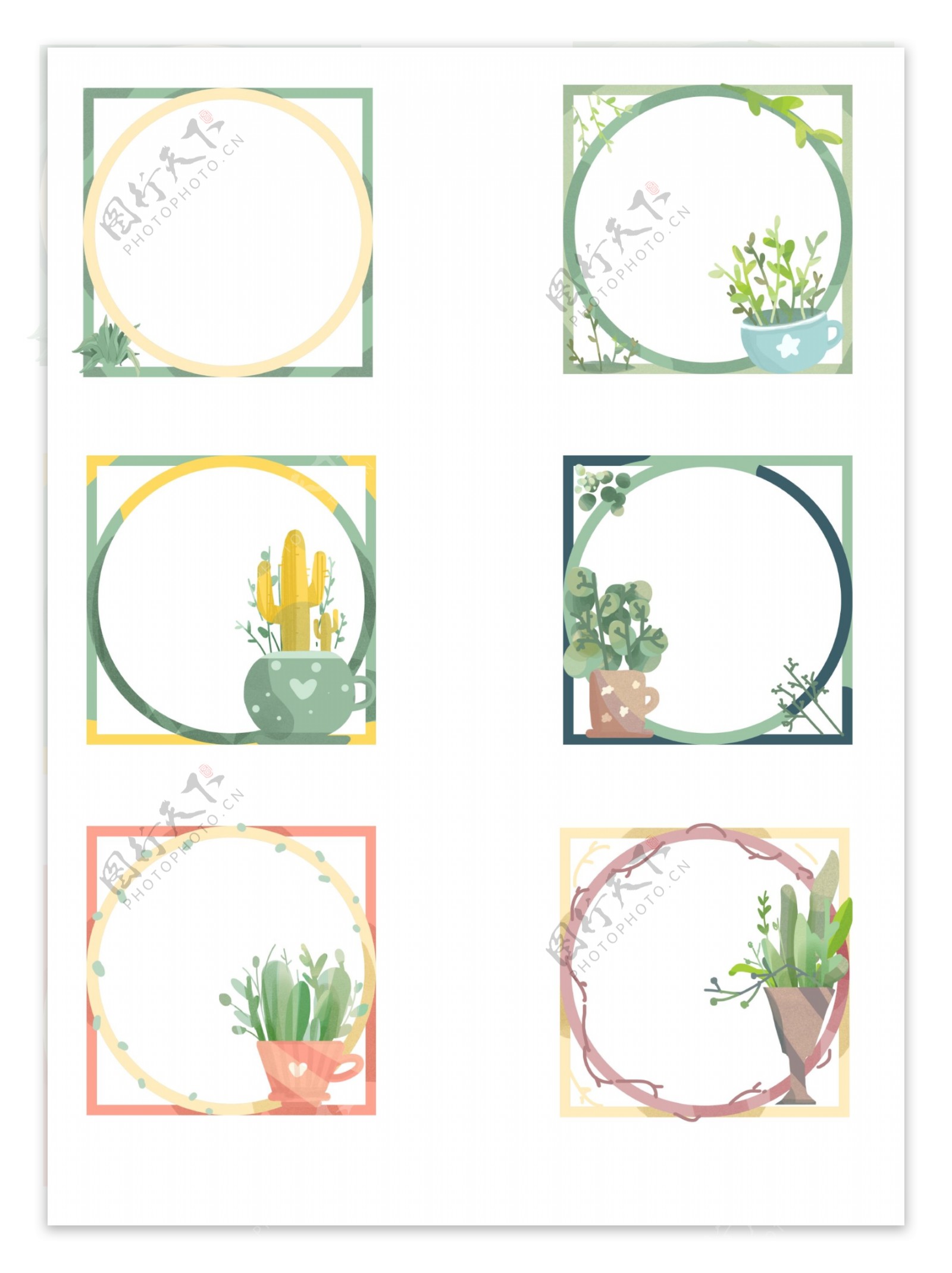 植物盆栽边框手绘