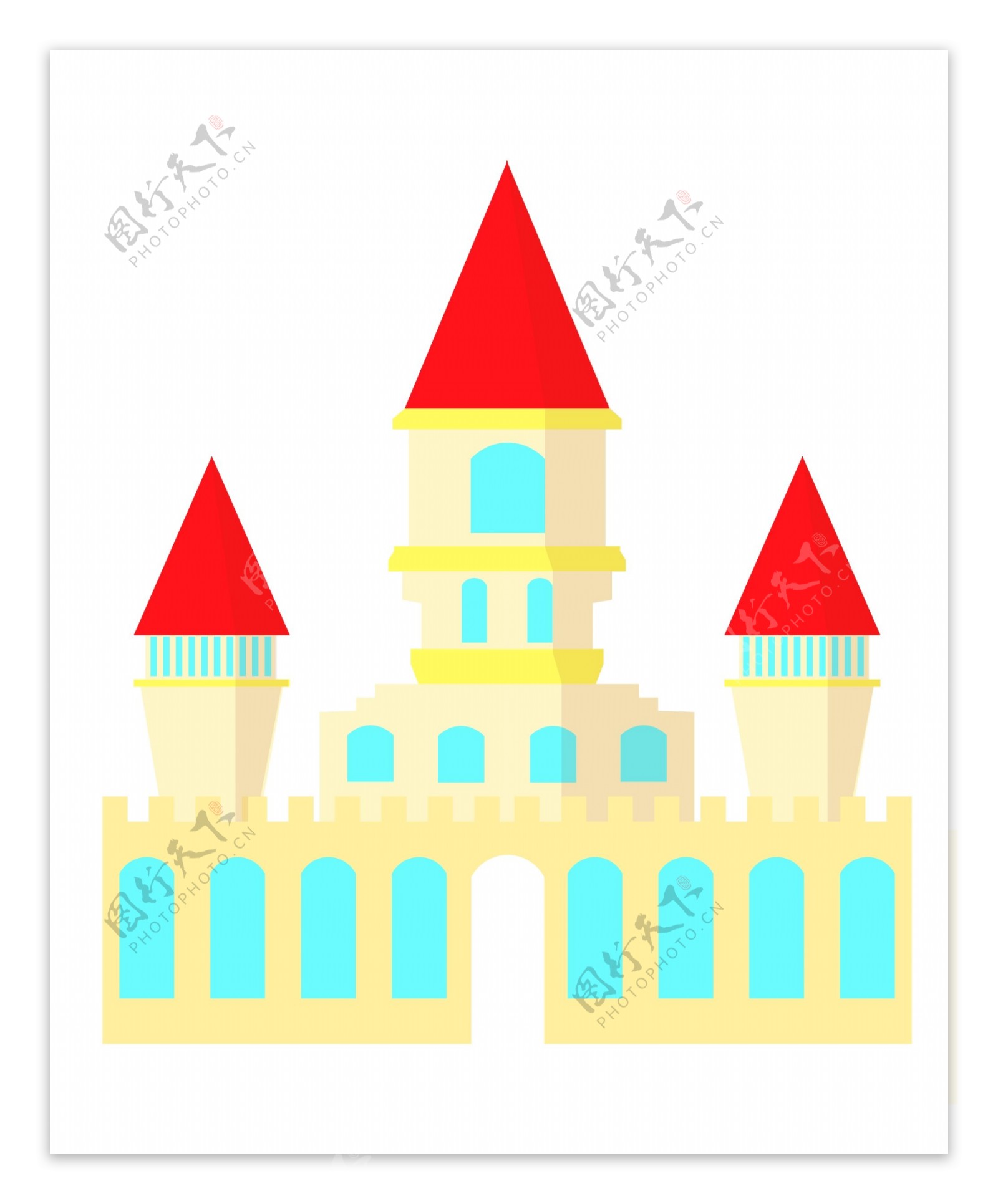 浅黄色城堡建筑插画