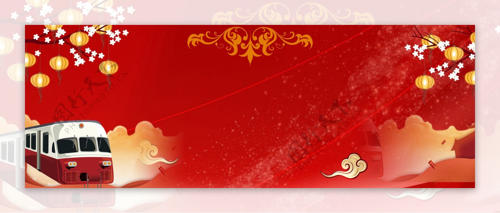 春运高铁中国风灯笼梅花banner