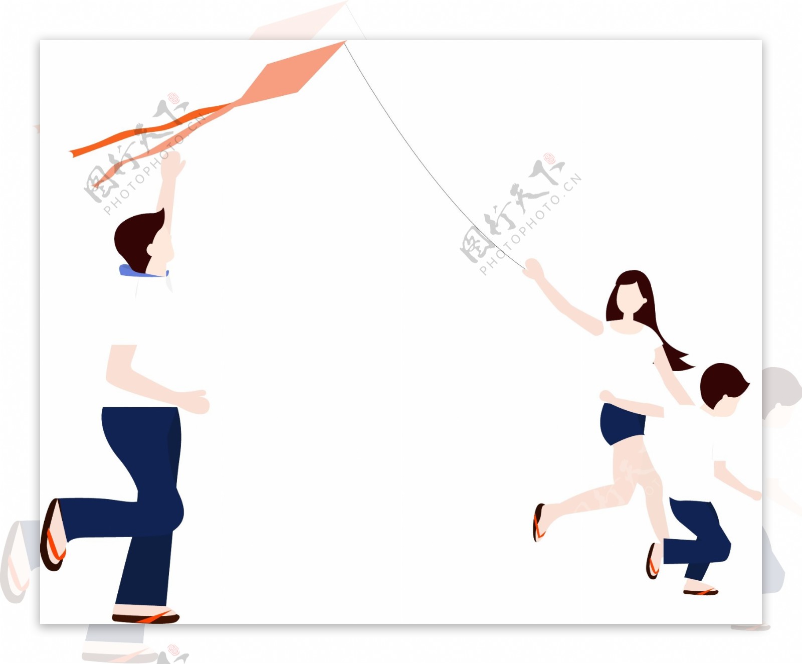 一家人放风筝卡通矢量图
