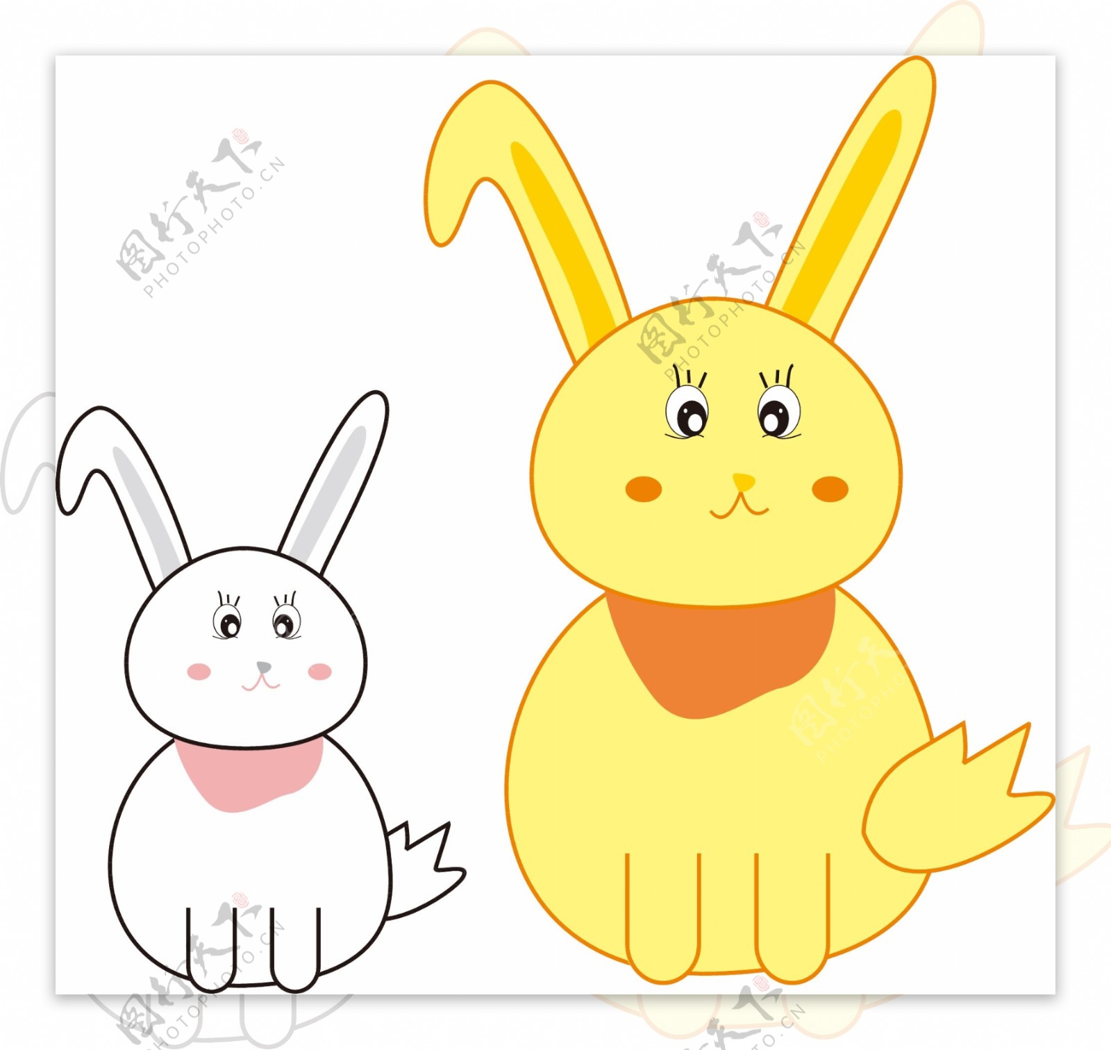 矢量白色兔子和黄色兔子