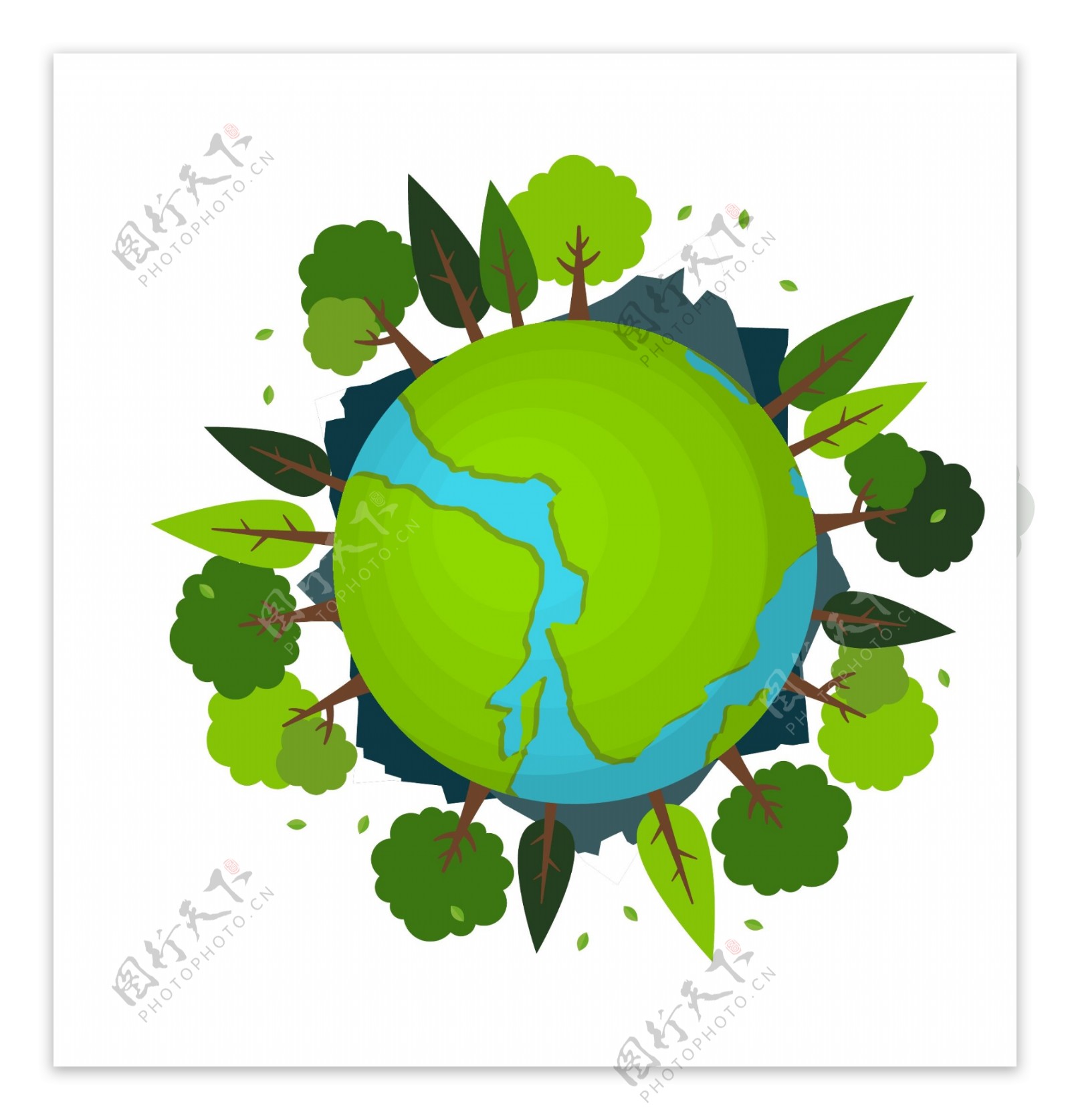 卡通绿色森林保护地球矢量图片