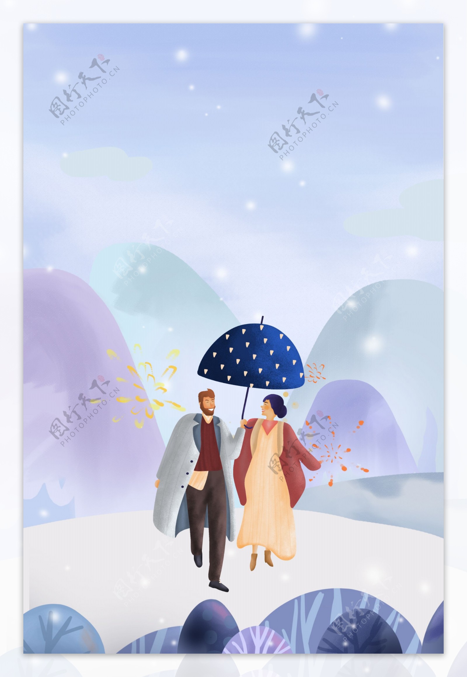 冬日浪漫雪中约会出行促销海报