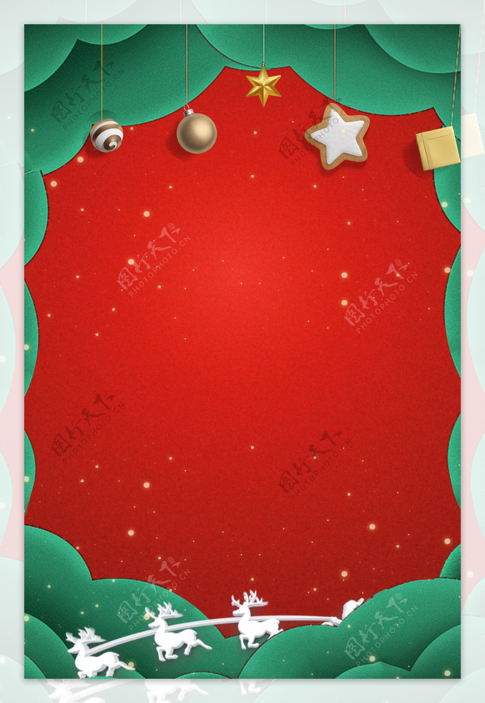 圣诞剪纸风红色几何扁平简约背景海报