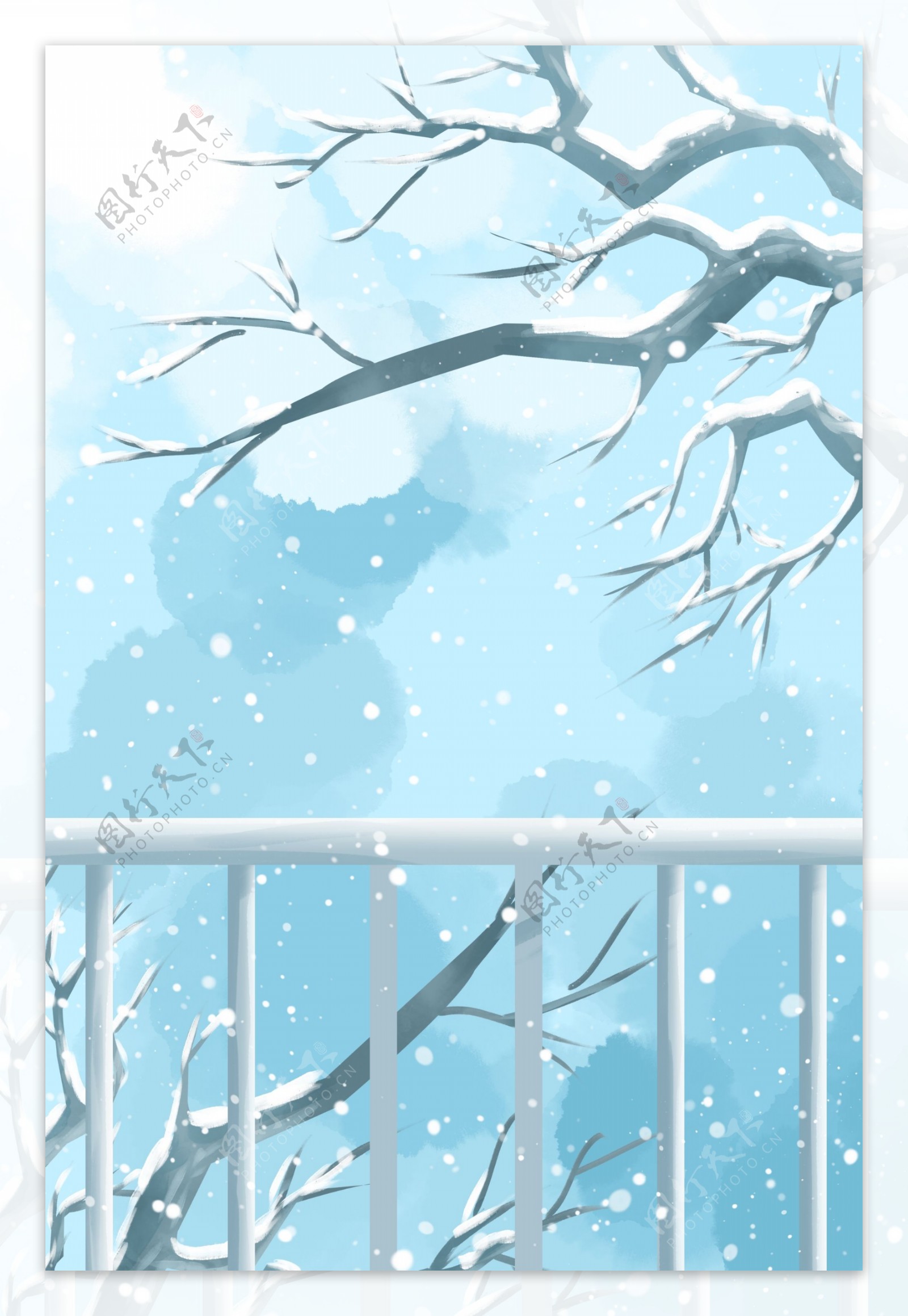 12月你好冬季雪景海报背景